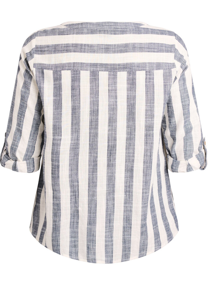 Chemisier en coton avec col en V, Bleu, Packshot image number 1