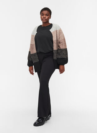 Cardigan court en tricot de laine, Black stripe comb, Model image number 2
