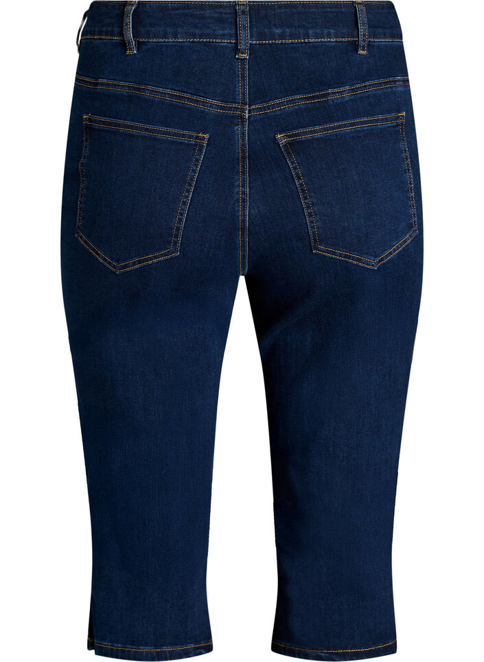 Capri slim taille haute en denim stretch, Bleu, Packshot image number 1