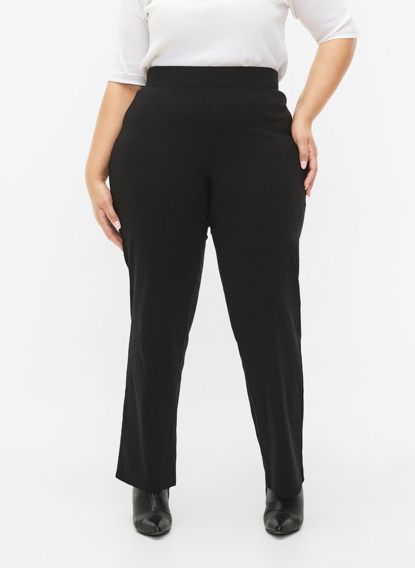 Pantalon extensible en viscose, Noir, Model image number 2