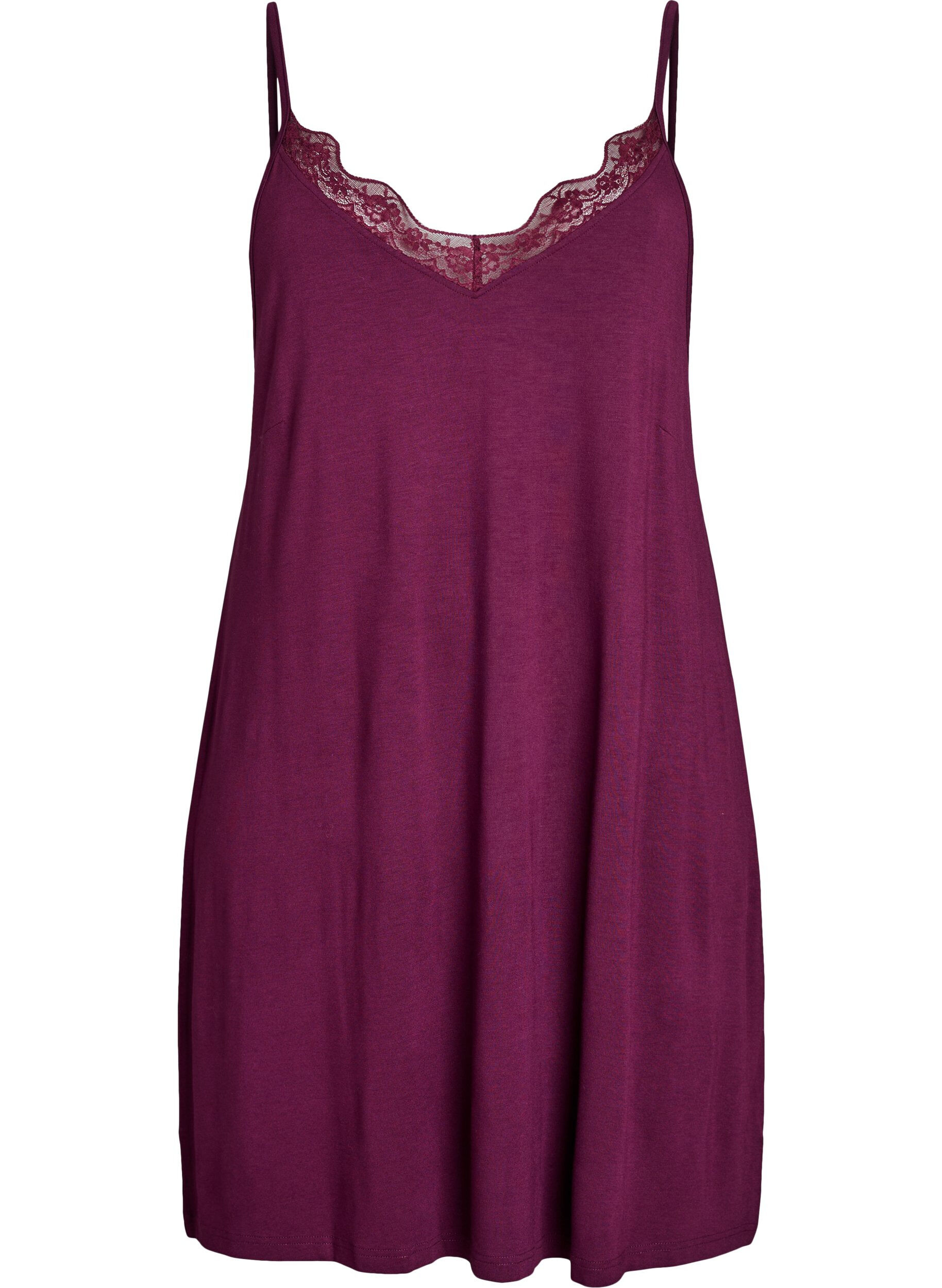 ZizziChemise de nuit avec bord dentelle en viscose, Bordeaux fonc&eacute;, Packshot image number 0