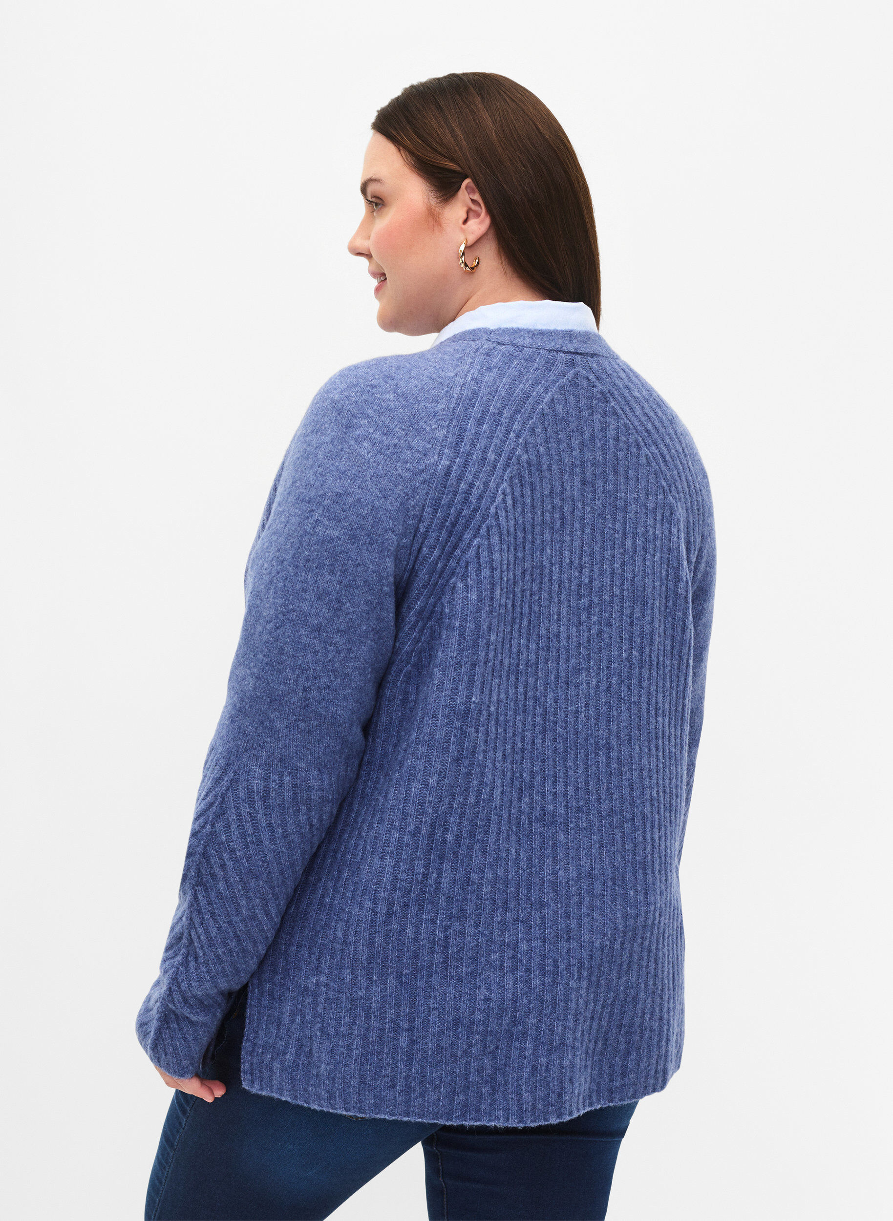 Zizzi Pull en tricot avec fente, Gray Blue Mel., Model image number 1