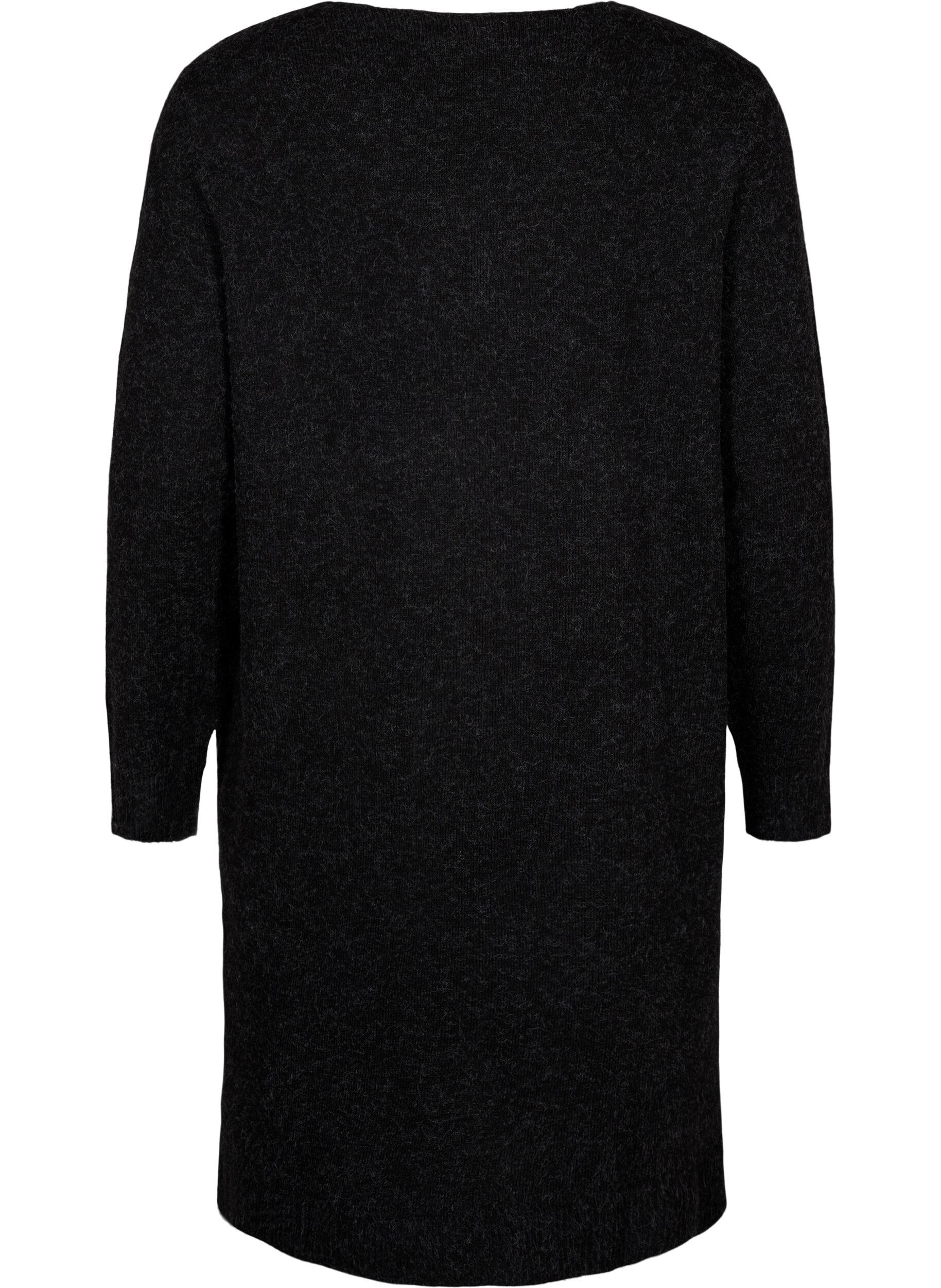 Zizzi Robe en tricot avec fente, Dark Grey Melange, Packshot image number 1