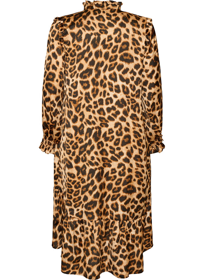 Robe &agrave; imprim&eacute; l&eacute;opard avec volants, Marron, Packshot image number 1