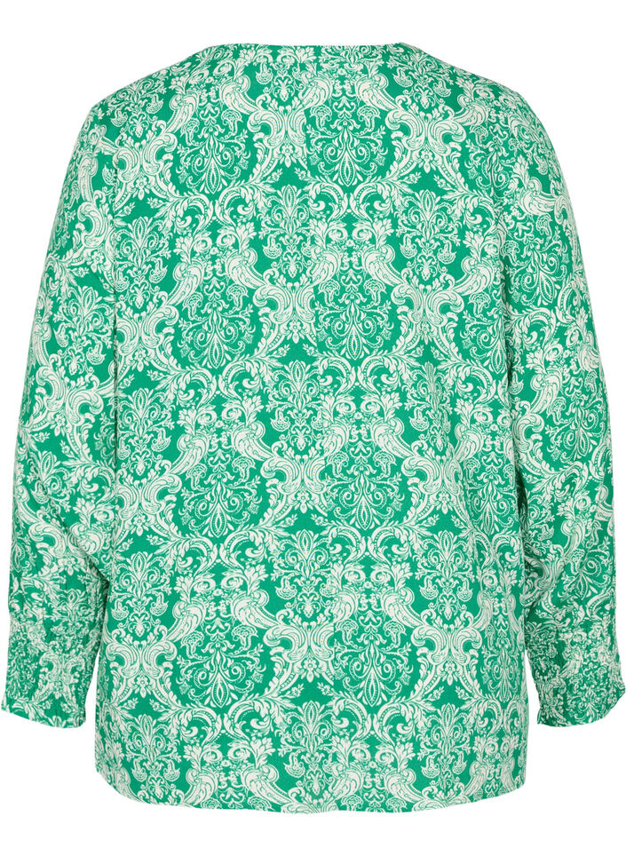 Blouse en viscose imprimée avec smock, Jolly Green Oriental, Packshot image number 1