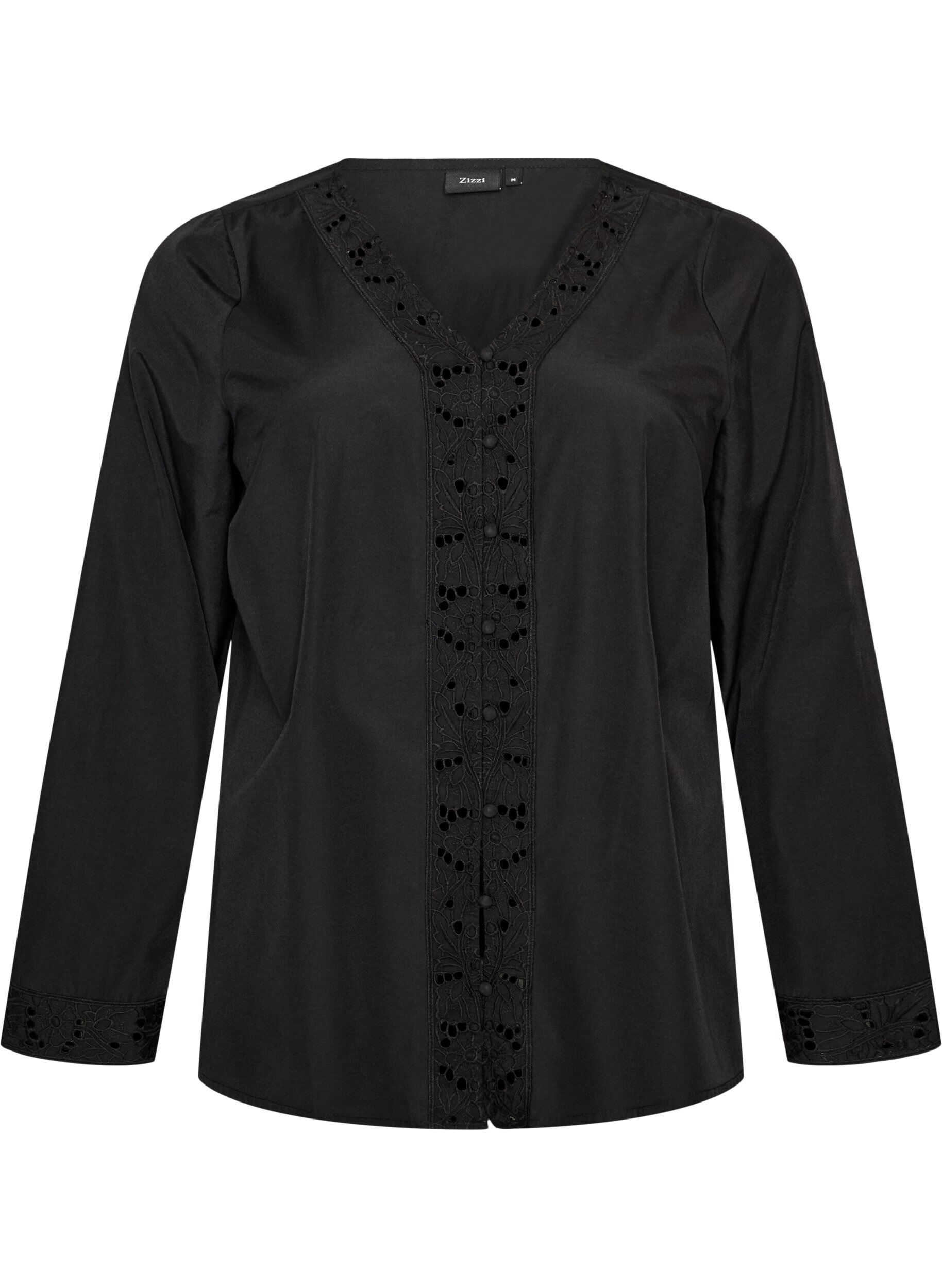 ZizziChemisier avec broderie anglaise, Noir, Packshot image number 0