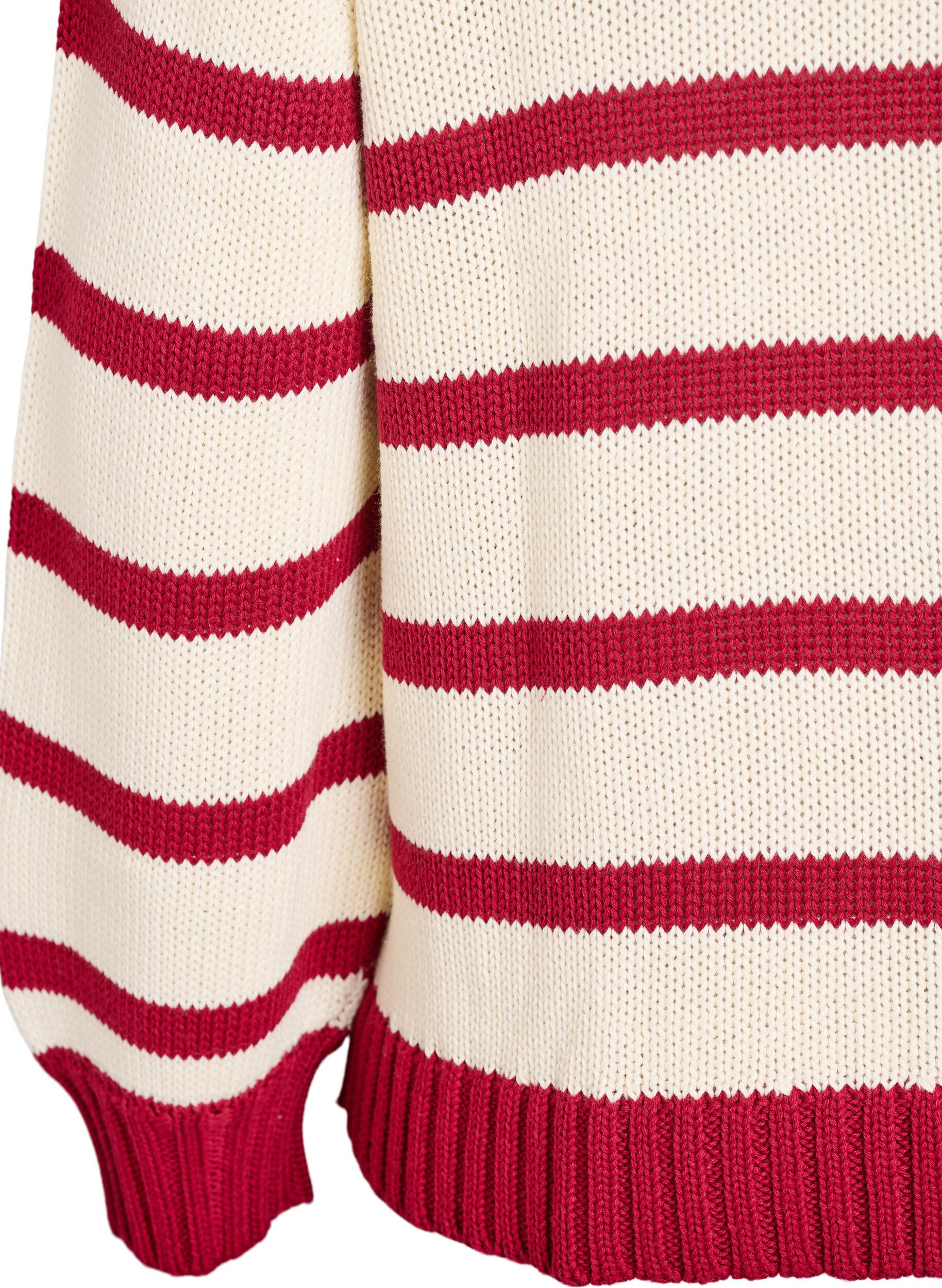 Zizzi Blouse en maille &agrave; rayures avec un col polo, Vanille, Packshot image number 3