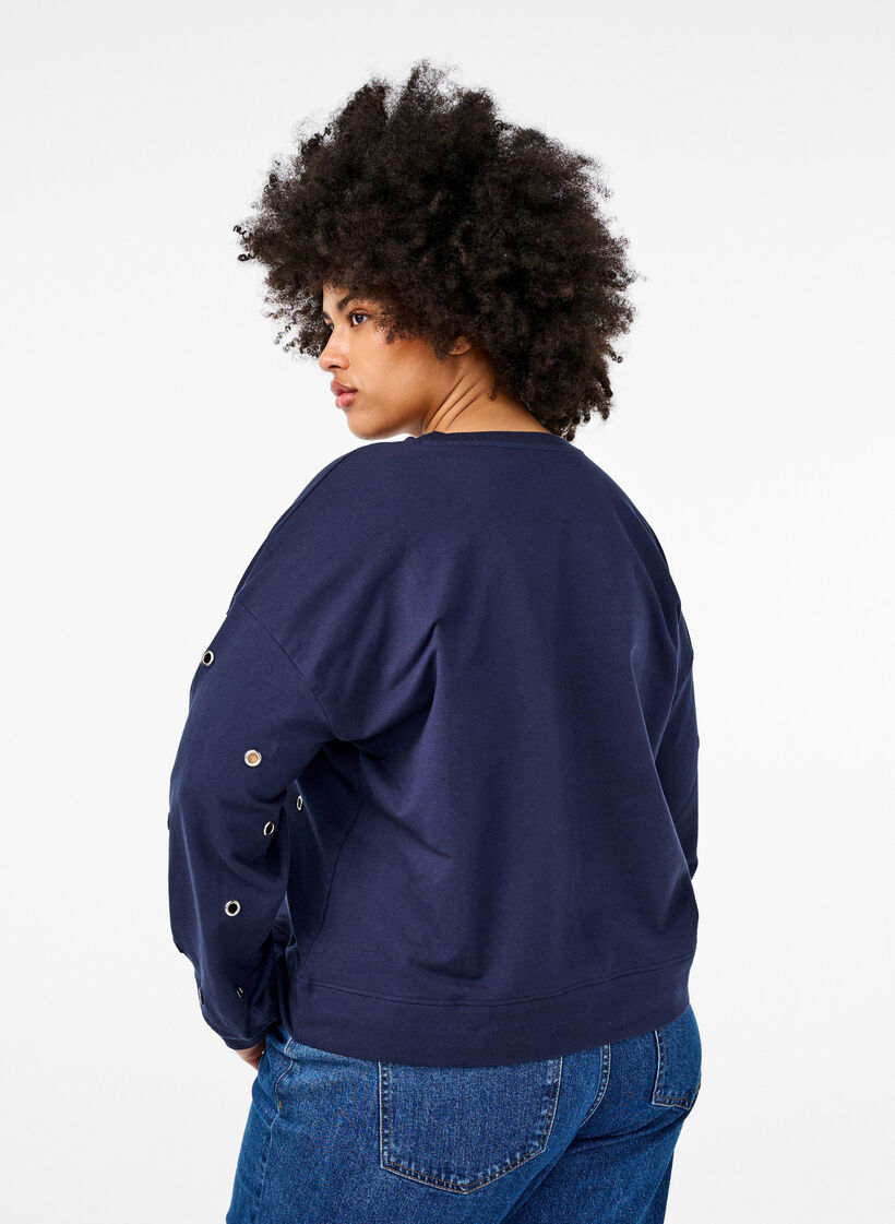 Sweat-shirt avec œillets, Bleu, Model image number 2
