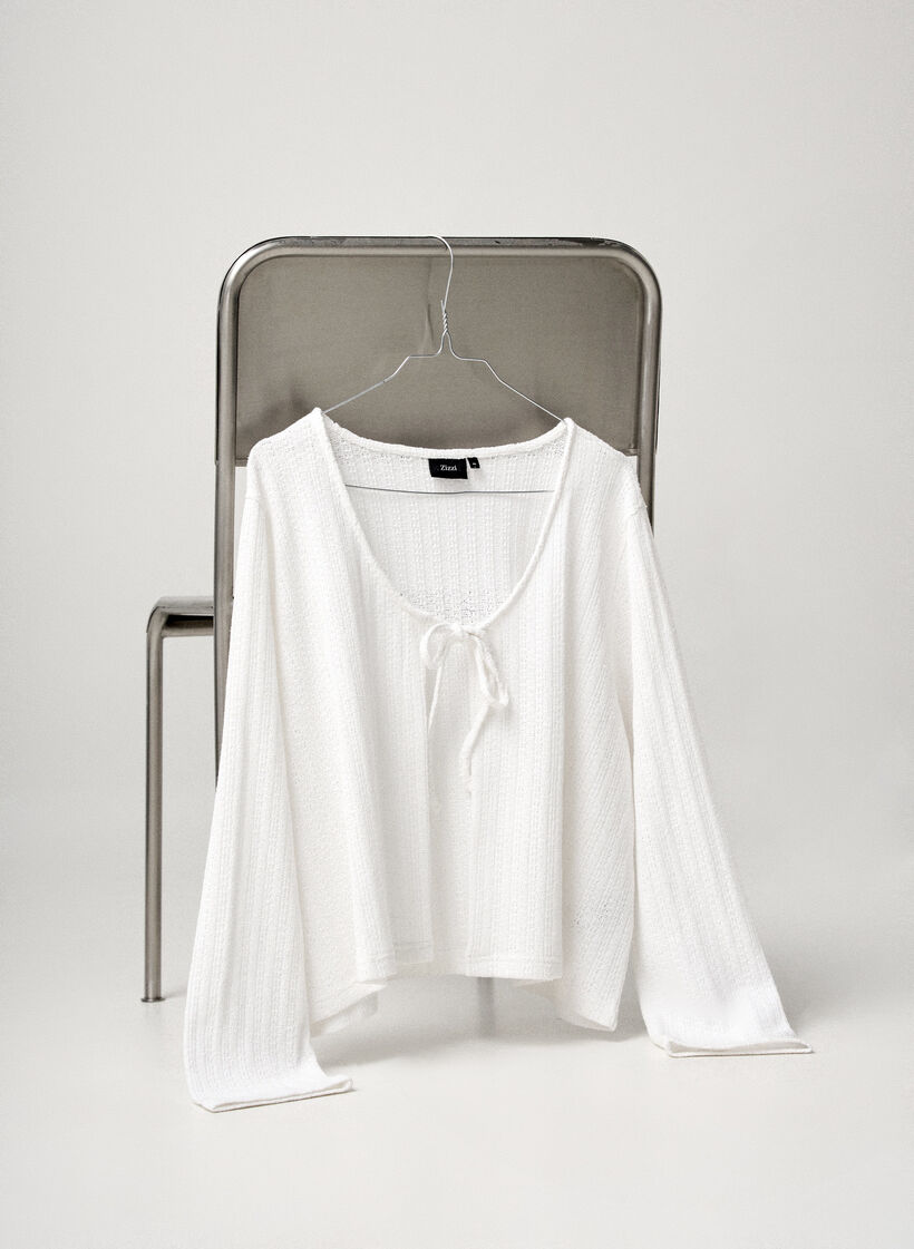 Cardigan en jersey textur&eacute; avec lien &agrave; nouer devant, Blanc, Image image number 0