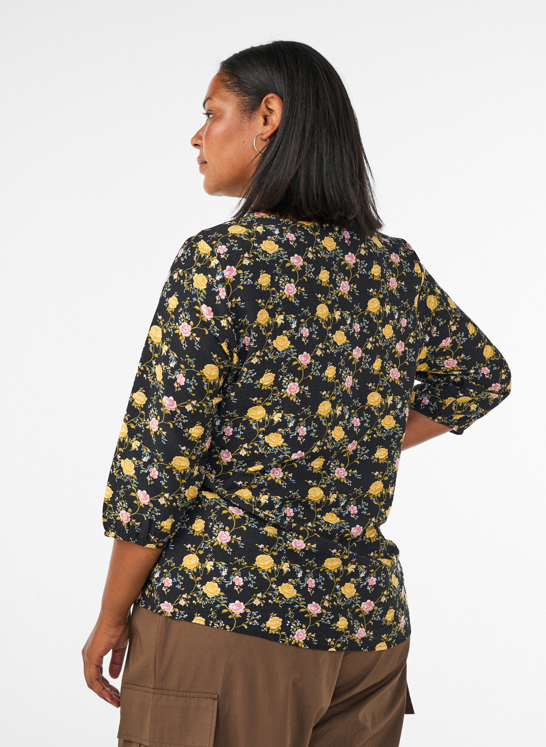 ZizziBlouse imprim&eacute;e en viscose avec manches 3/4, Noir, Model image number 2