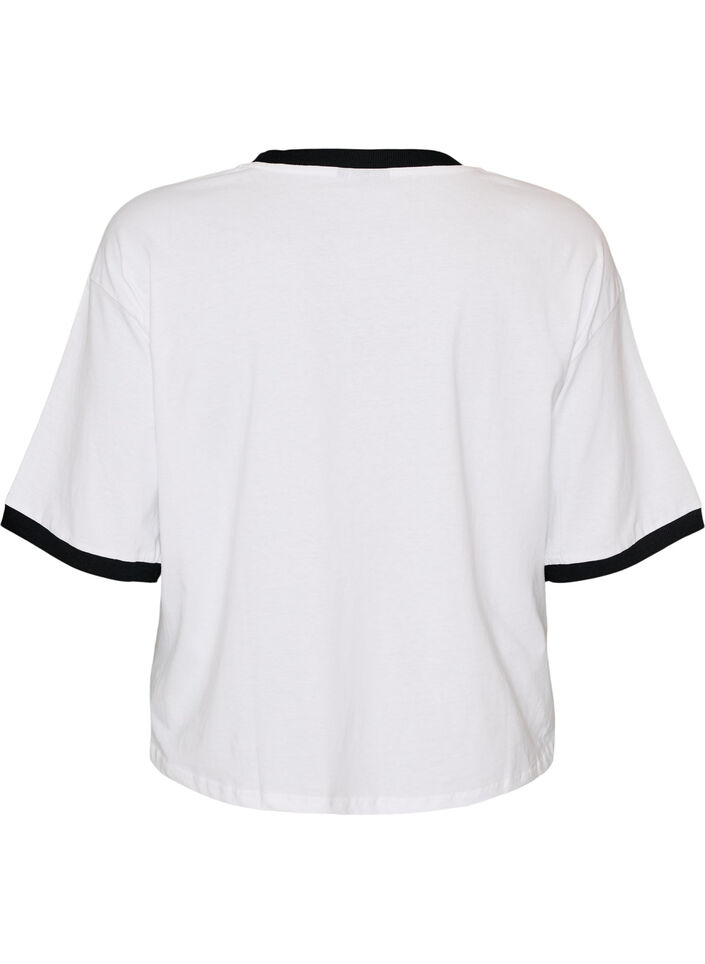 T-shirt en coton avec imprim&eacute; texte et coupe boxy, Blanc, Packshot image number 1