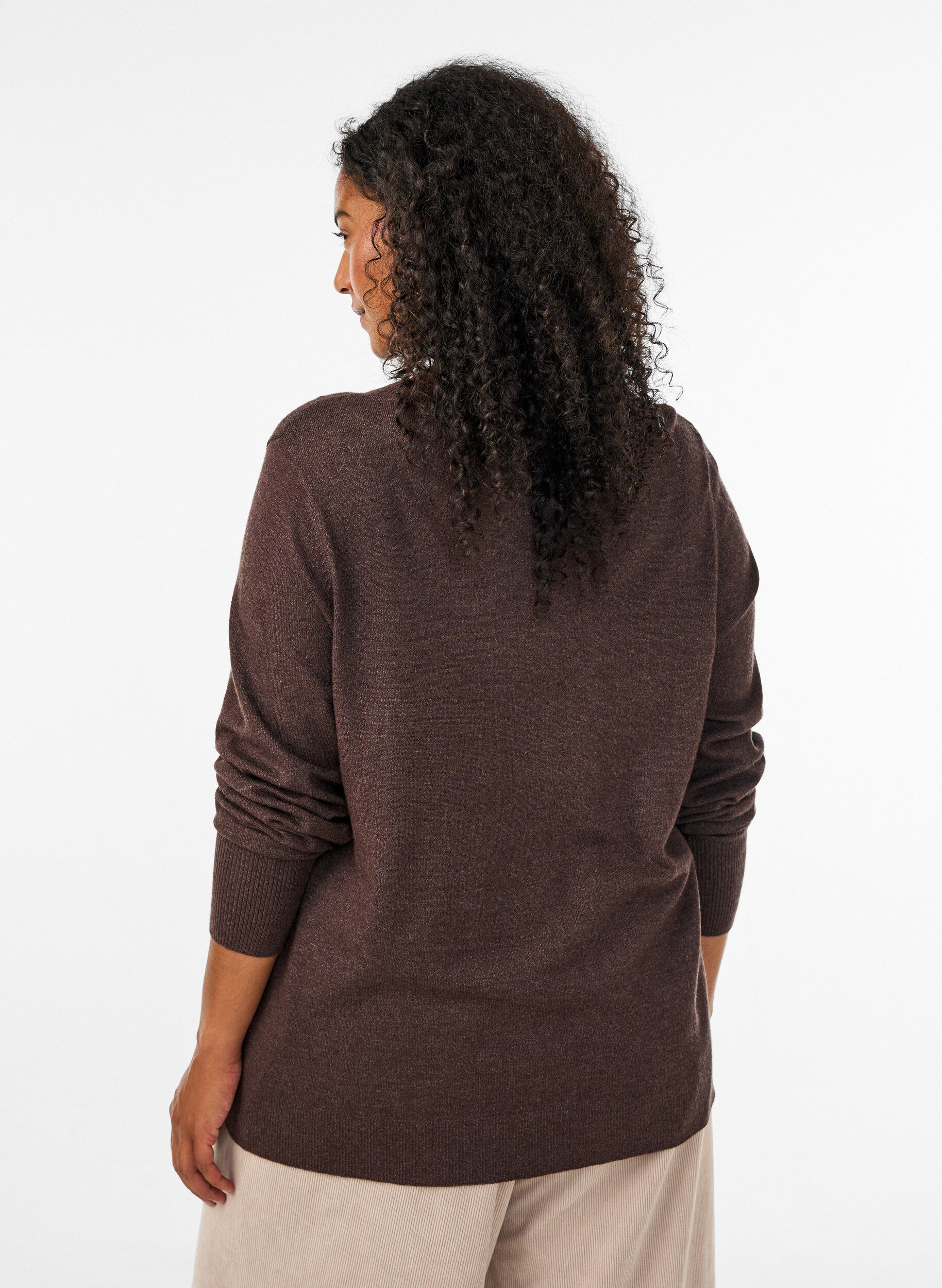 ZizziBlouse en maille avec un col rond, Marron, Model image number 2