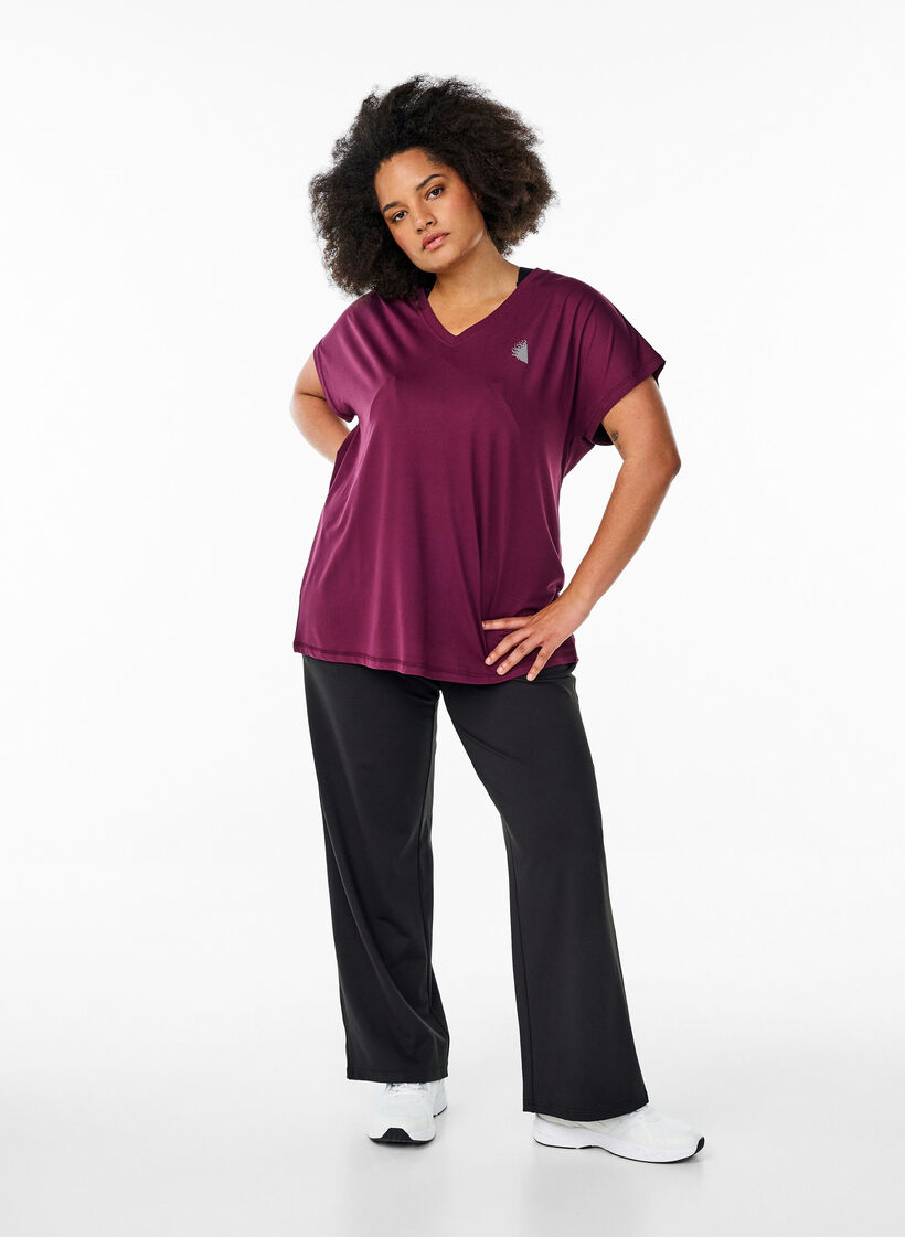 T-shirt de sport ample avec col en v, Bordeaux, Model image number 1