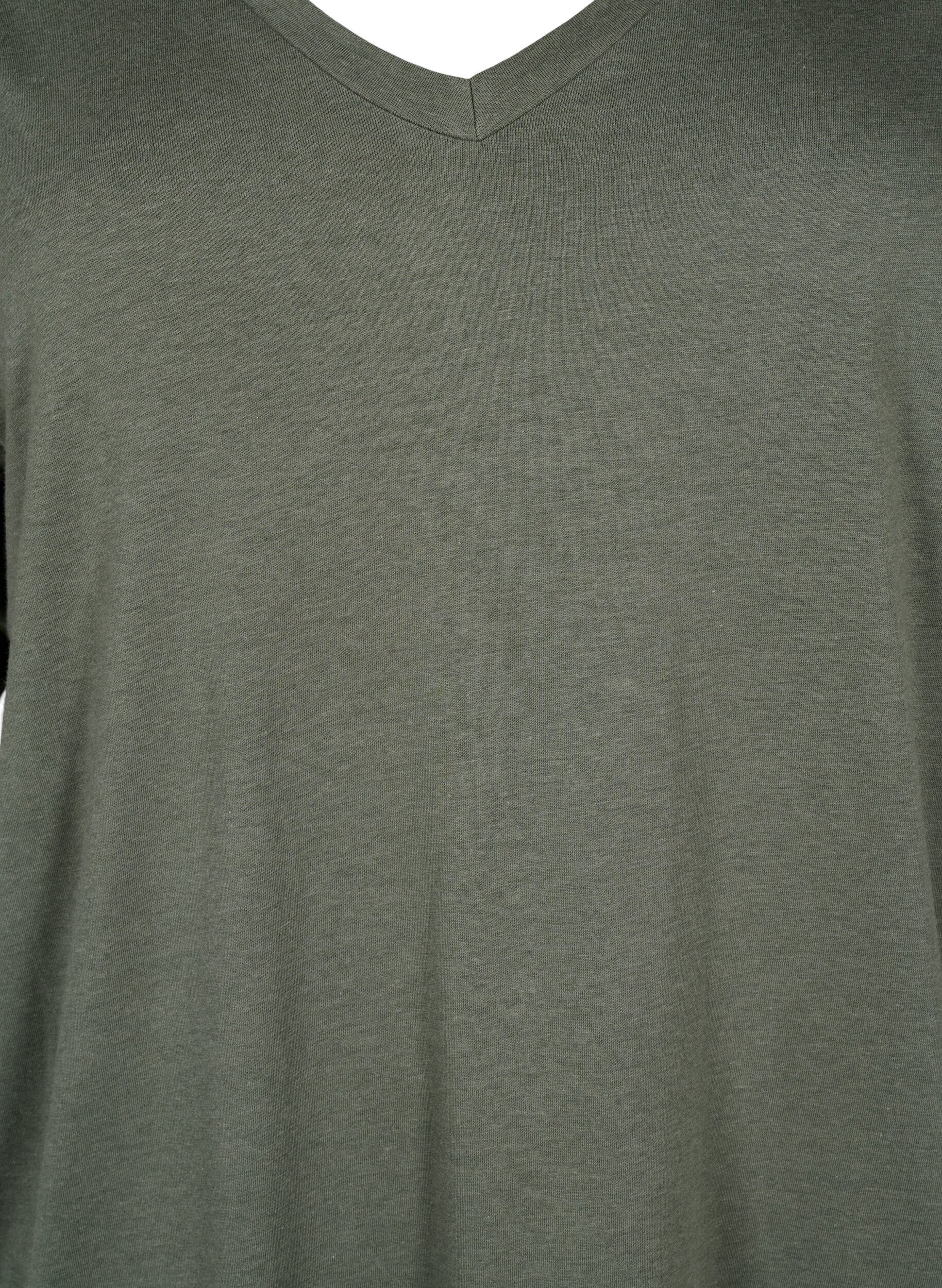 Zizzi T-shirt &agrave; col en V surdimensionn&eacute; de couleur unie, Vert, Packshot image number 2