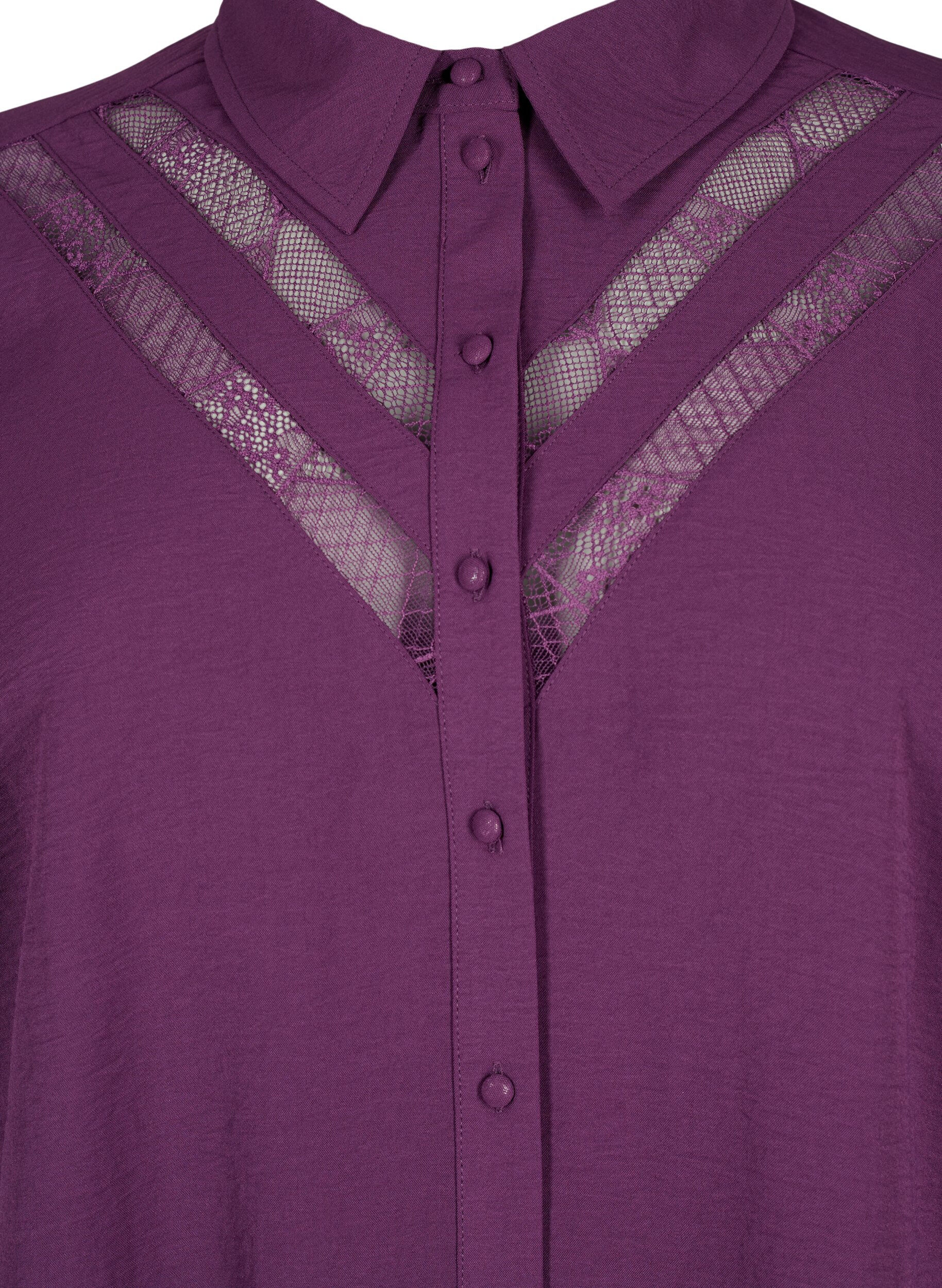 Zizzi Chemise longue avec d&eacute;tails en dentelle, Deep Purple, Packshot image number 2