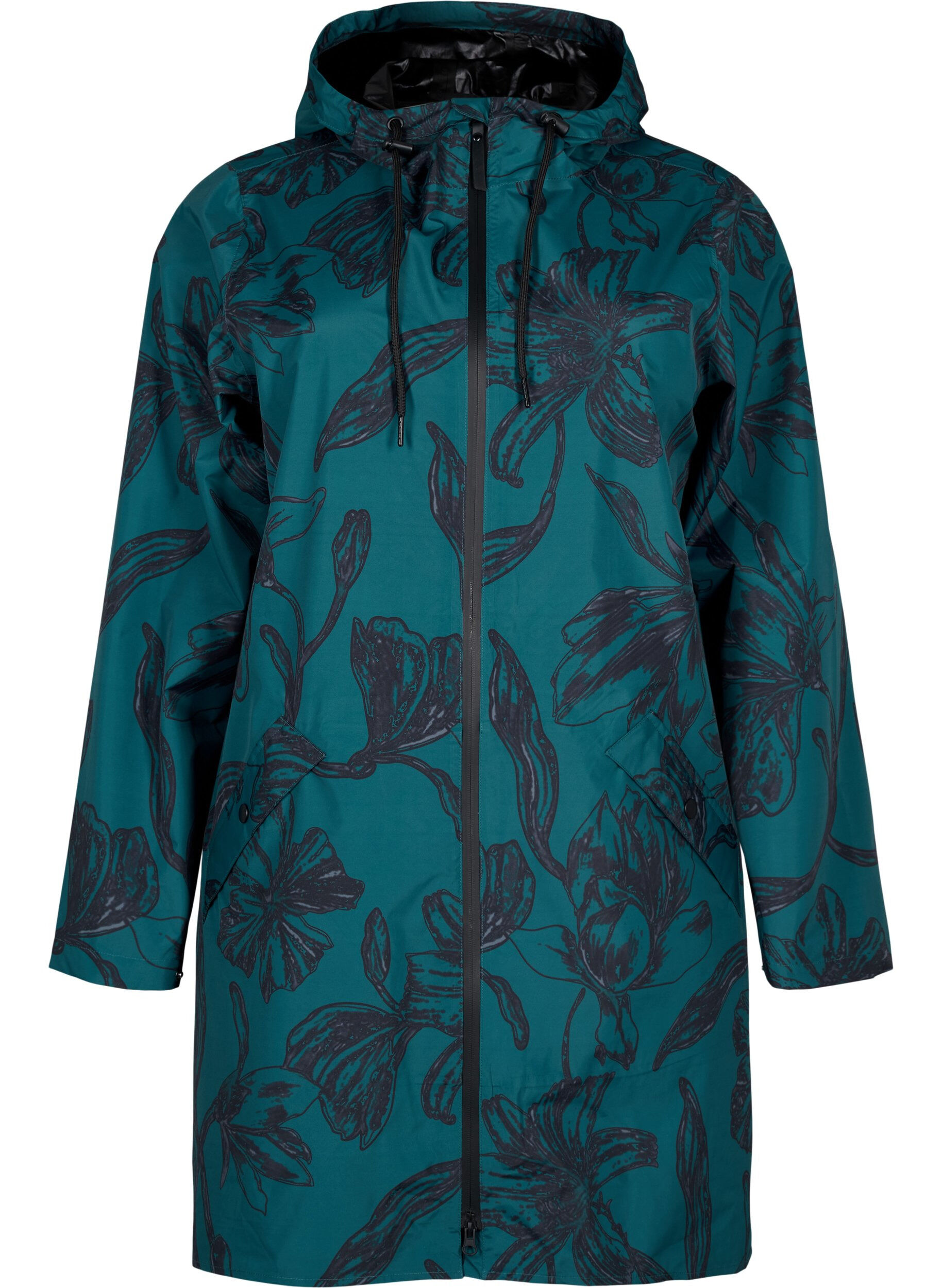 Zizzi Veste de pluie avec impression, Deep Teal Black, Packshot image number 0