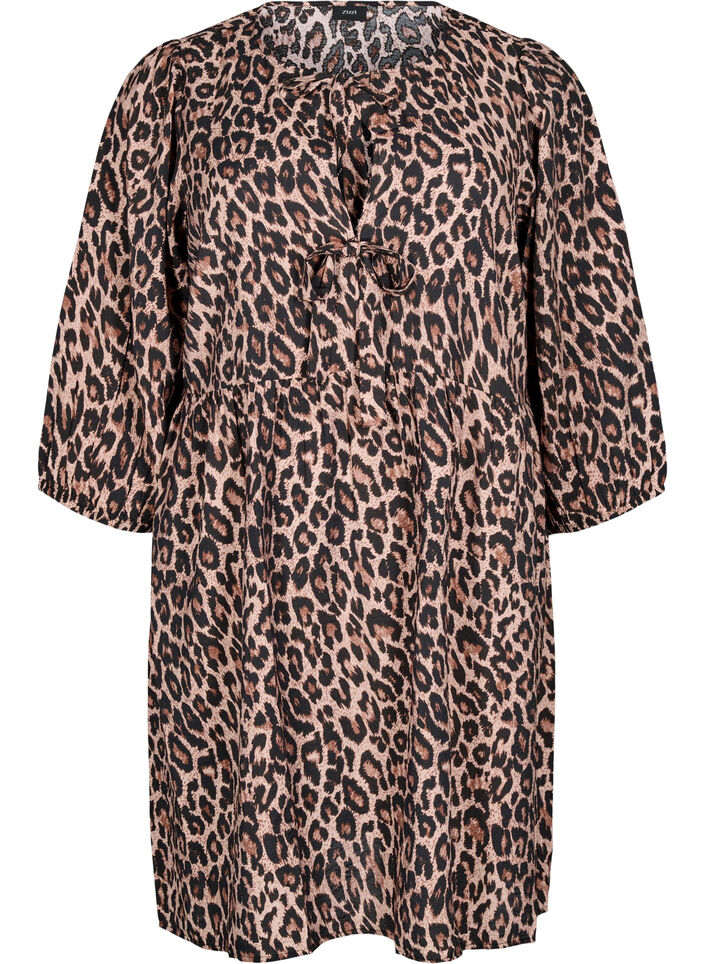 Robe avec décoration nœuds et manches 3/4, LEO AOP, Packshot image number 0