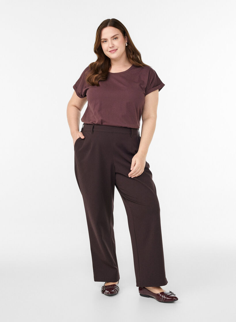 T-shirt &agrave; manches courtes en coton m&eacute;lang&eacute;, Bordeaux fonc&eacute;, Model image number 1