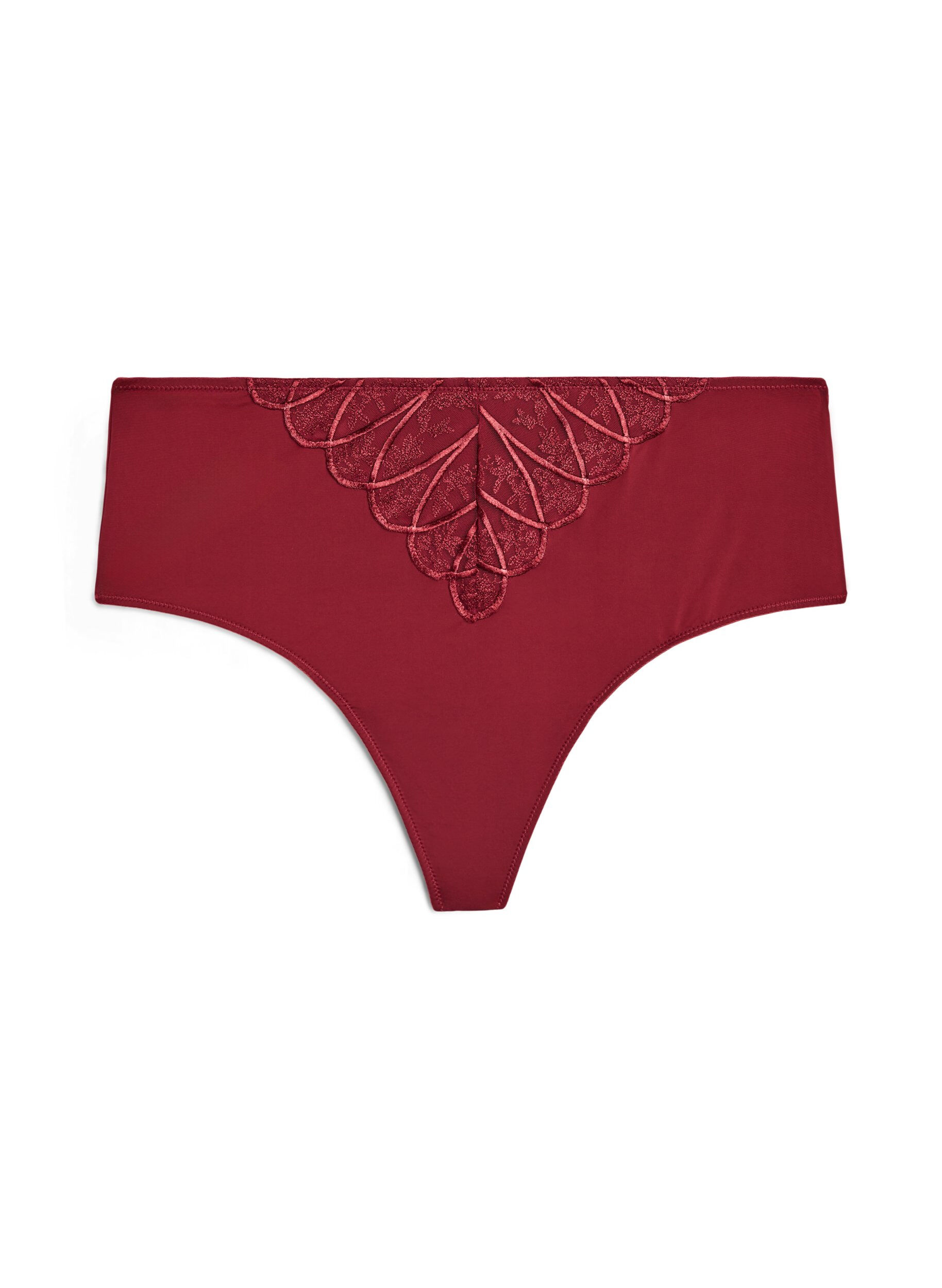 Zizzi String hipster en microfibre avec d&eacute;tails en dentelle, Bordeaux fonc&eacute;, Packshot image number 0