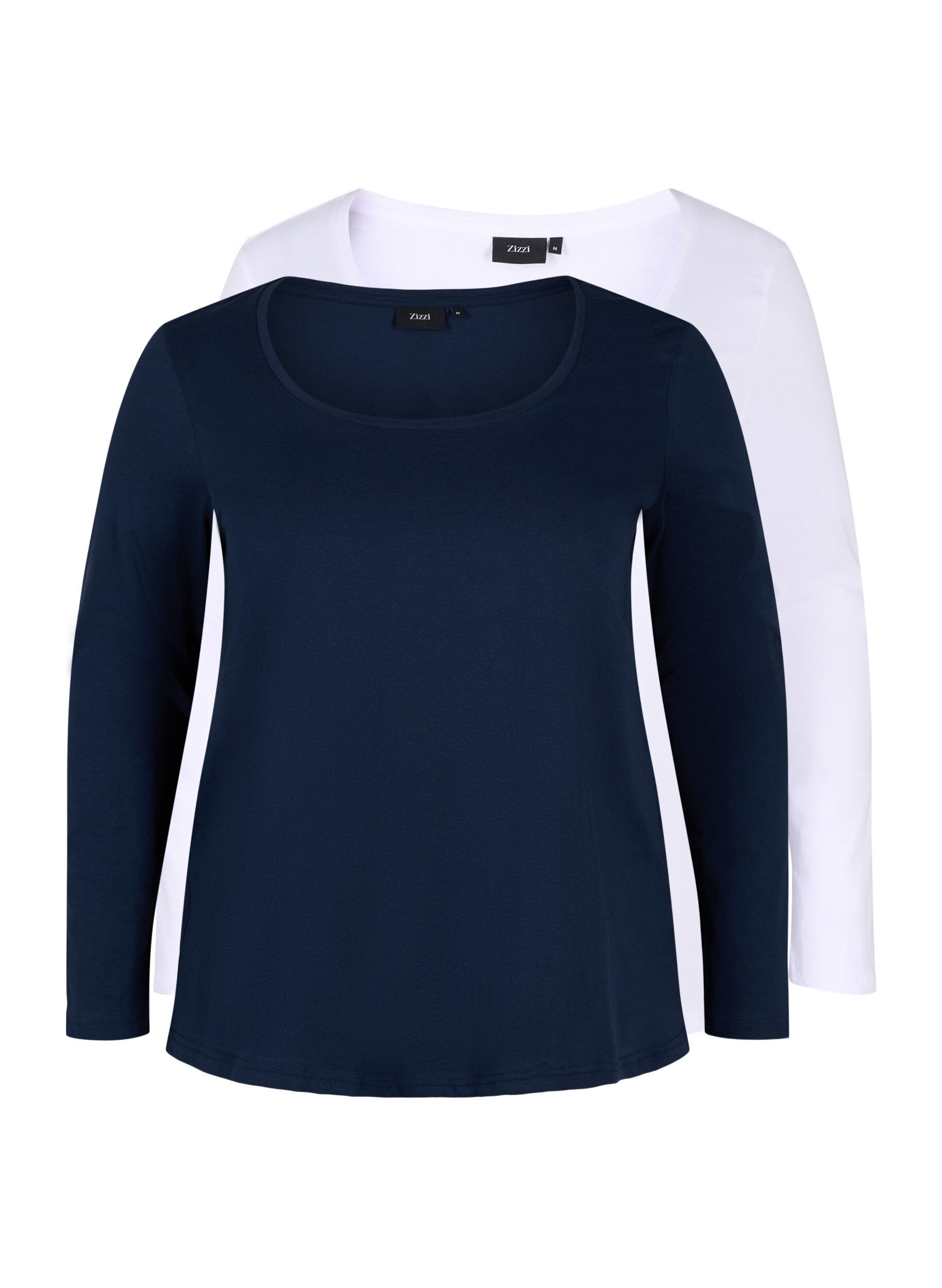 Zizzi Lot de 2 blouses basiques en coton, Navy B/B White, Packshot image number 4