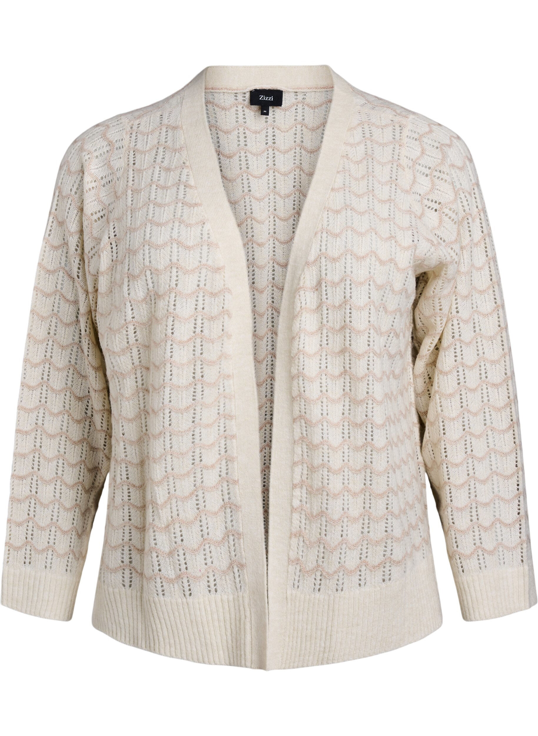 Zizzi Cardigan en maille avec motif en treillis et lignes ondul&eacute;es, Birch w. Simply T., Packshot image number 0