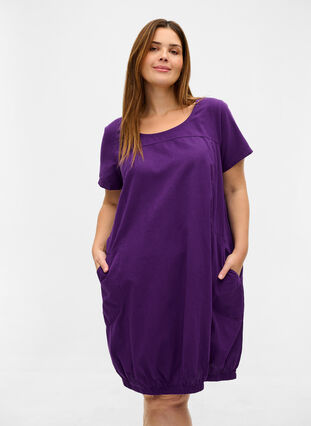 Robe en coton à manches courtes, Violet Indigo, Model image number 0