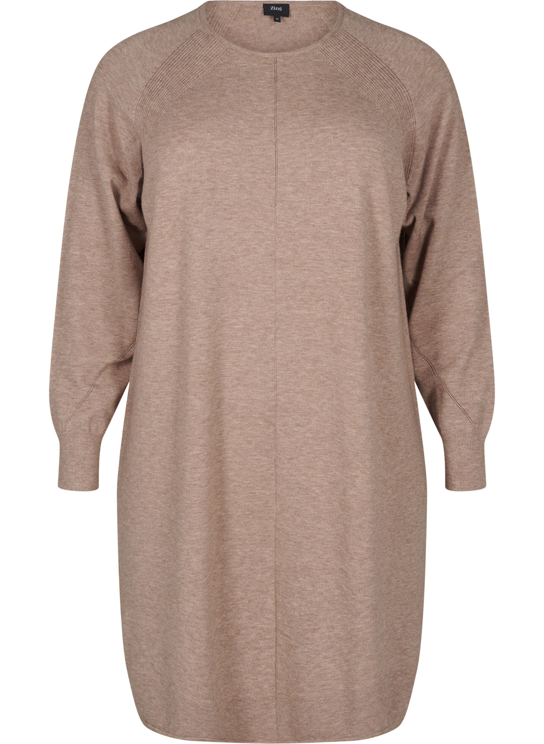 Zizzi Robe en maille avec un col rond et un motif tricot&eacute;, Fossil Mel., Packshot image number 0