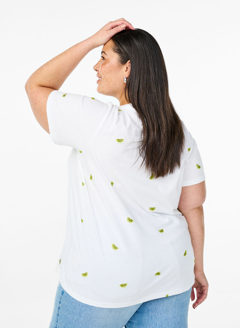 T-shirt en coton biologique avec motifs brodés, Blanc, Model image number 2