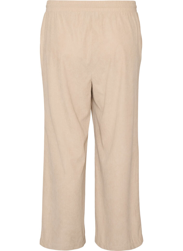 Pantalon en velours c&ocirc;tel&eacute; &agrave; coupe ample et taille haute, Beige, Packshot image number 1