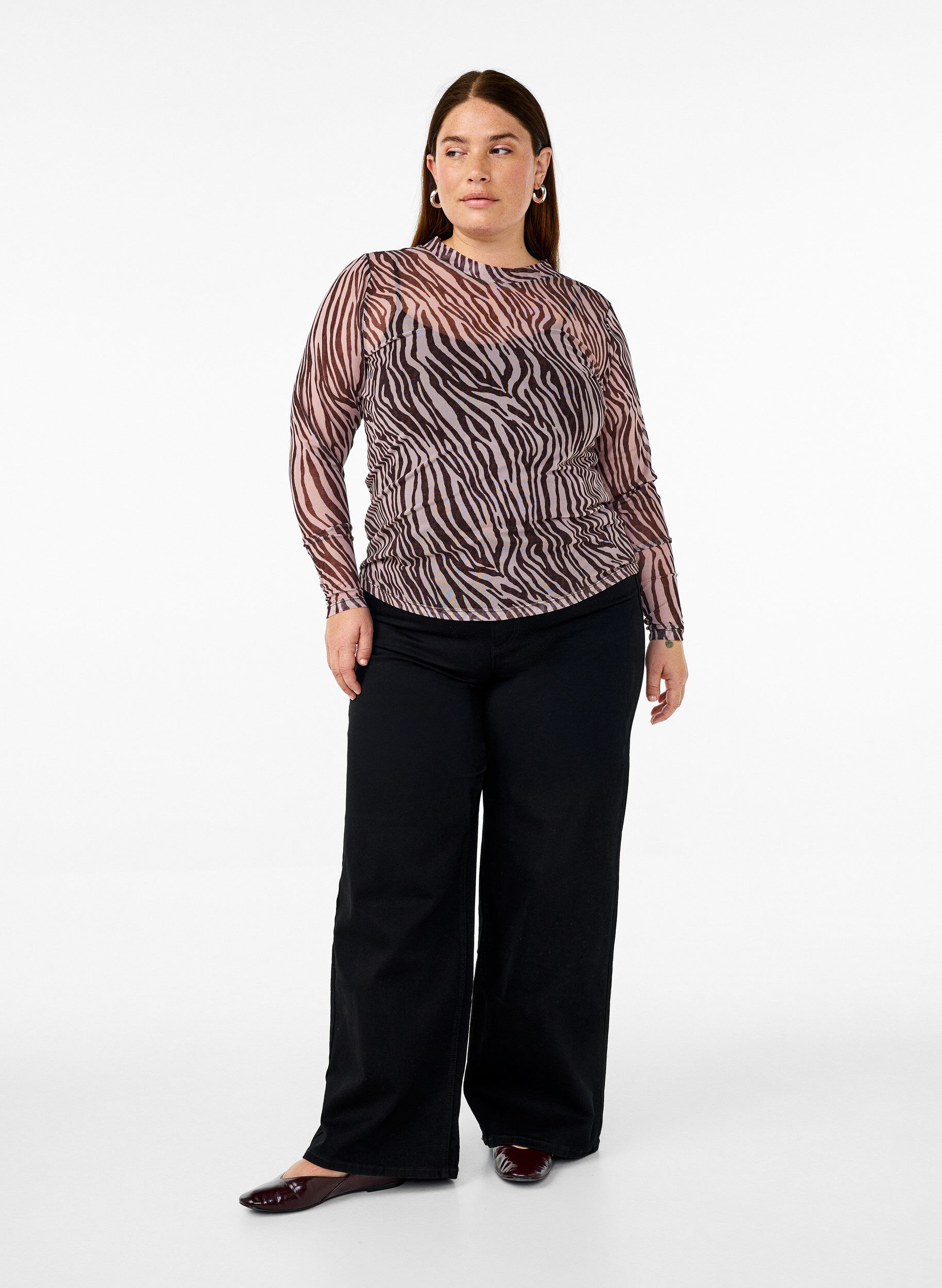 Zizzi Blouse en maille &agrave; pois, Noir, Model image number 1