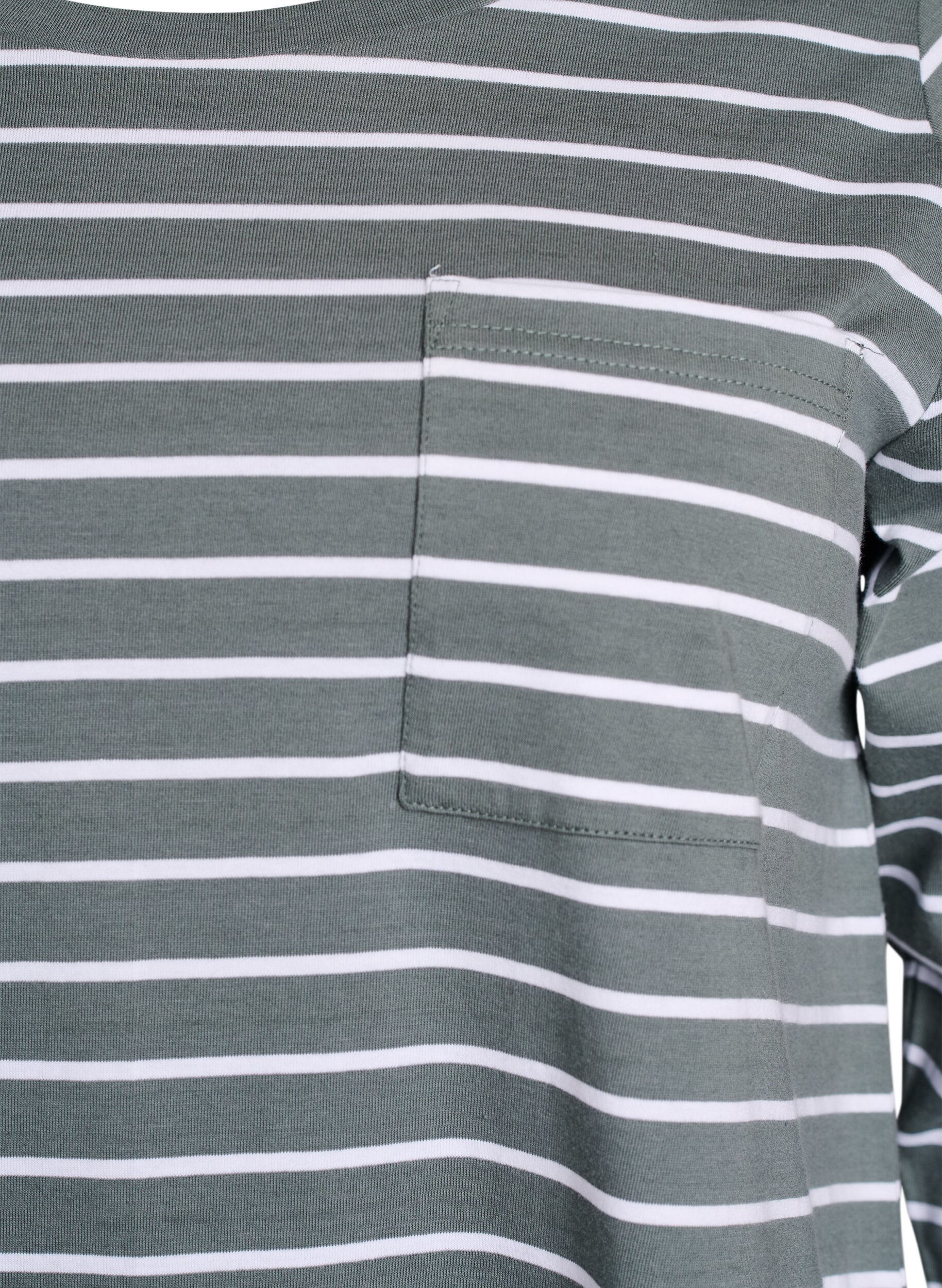 Zizzi Chemise de nuit &agrave; rayures en coton bio, Vert, Packshot image number 2