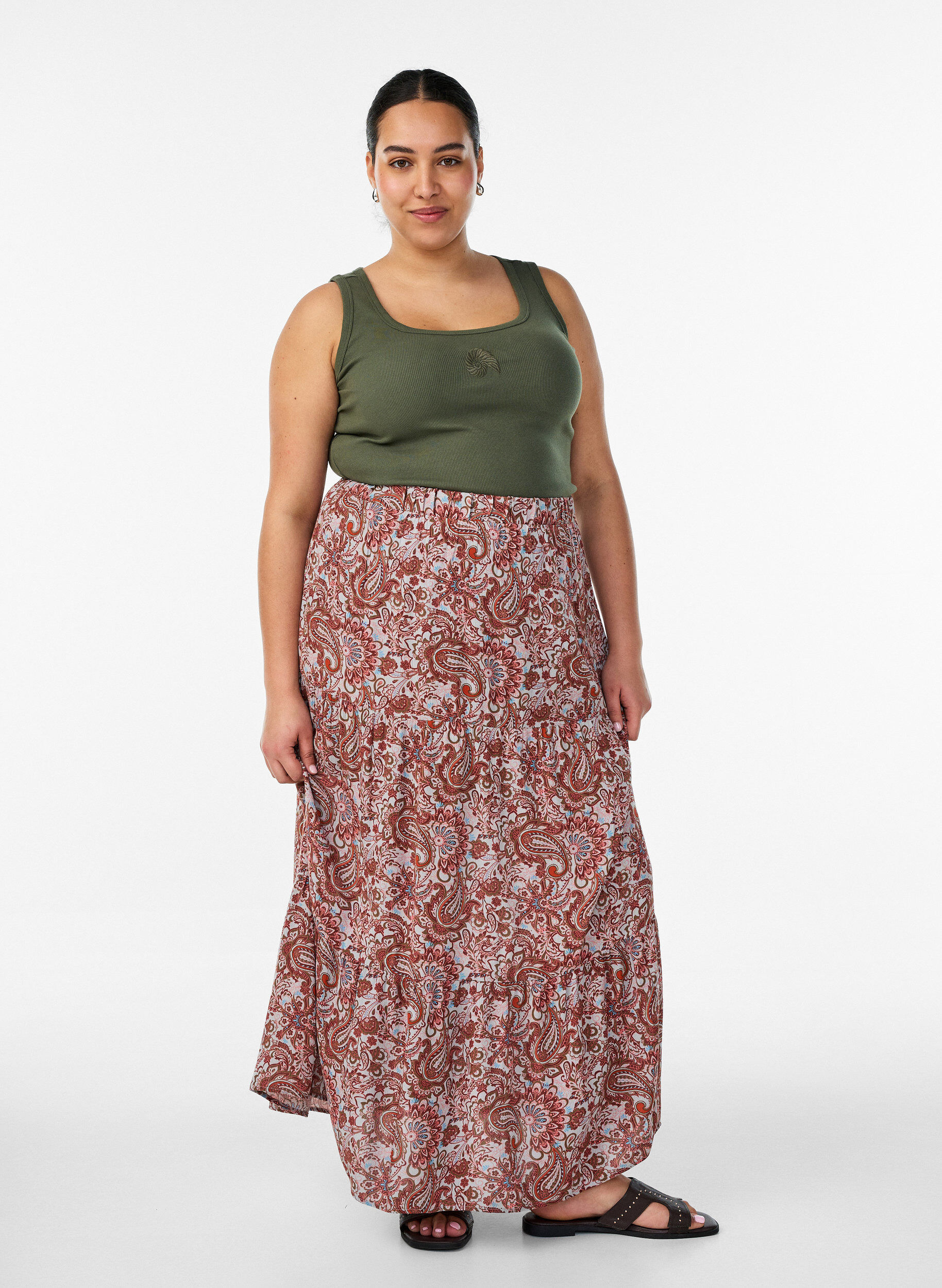 ZizziJupe longue &agrave; taille &eacute;lastiqu&eacute;e, Bordeaux, Model image number 0