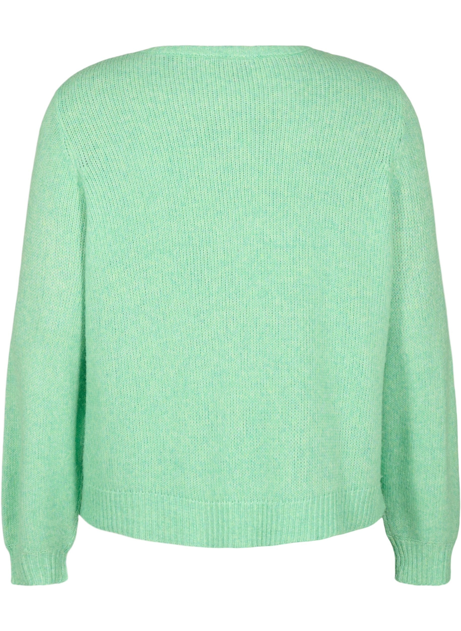 Zizzi Cardigan en maille comportant de la laine et des boutons, Light G. Green Mel., Packshot image number 1