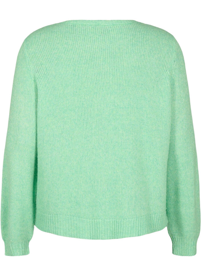 Cardigan en maille comportant de la laine et des boutons, Light G. Green Mel., Packshot image number 1