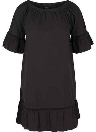 Robe en coton avec manches courtes, Black, Packshot image number 0