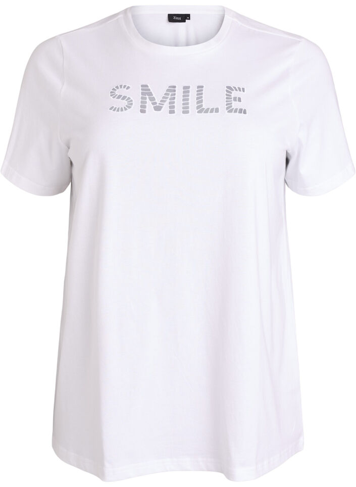 T-shirt en coton avec texte brod&eacute;, Blanc, Packshot image number 0