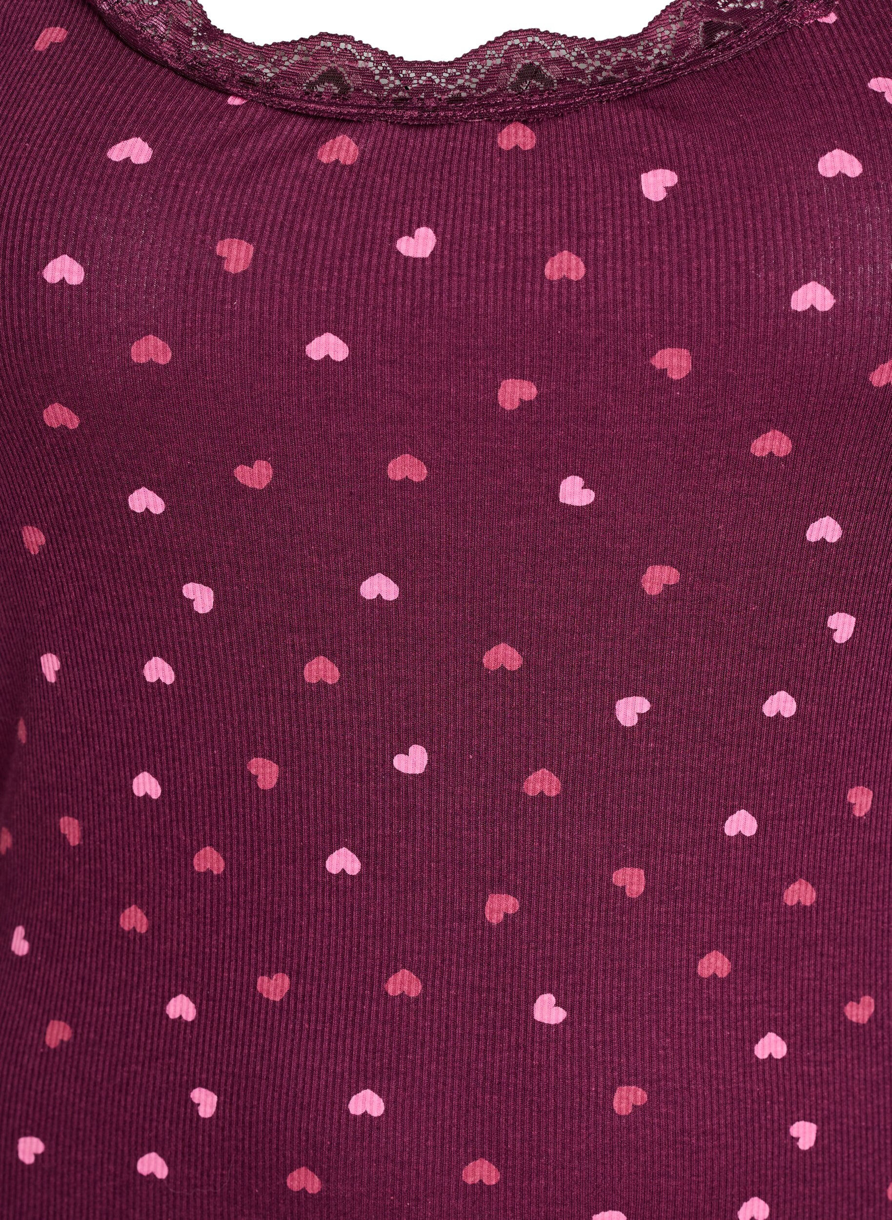 Zizzi Top avec imprim&eacute; et bord en dentelle, Bordeaux fonc&eacute;, Packshot image number 2
