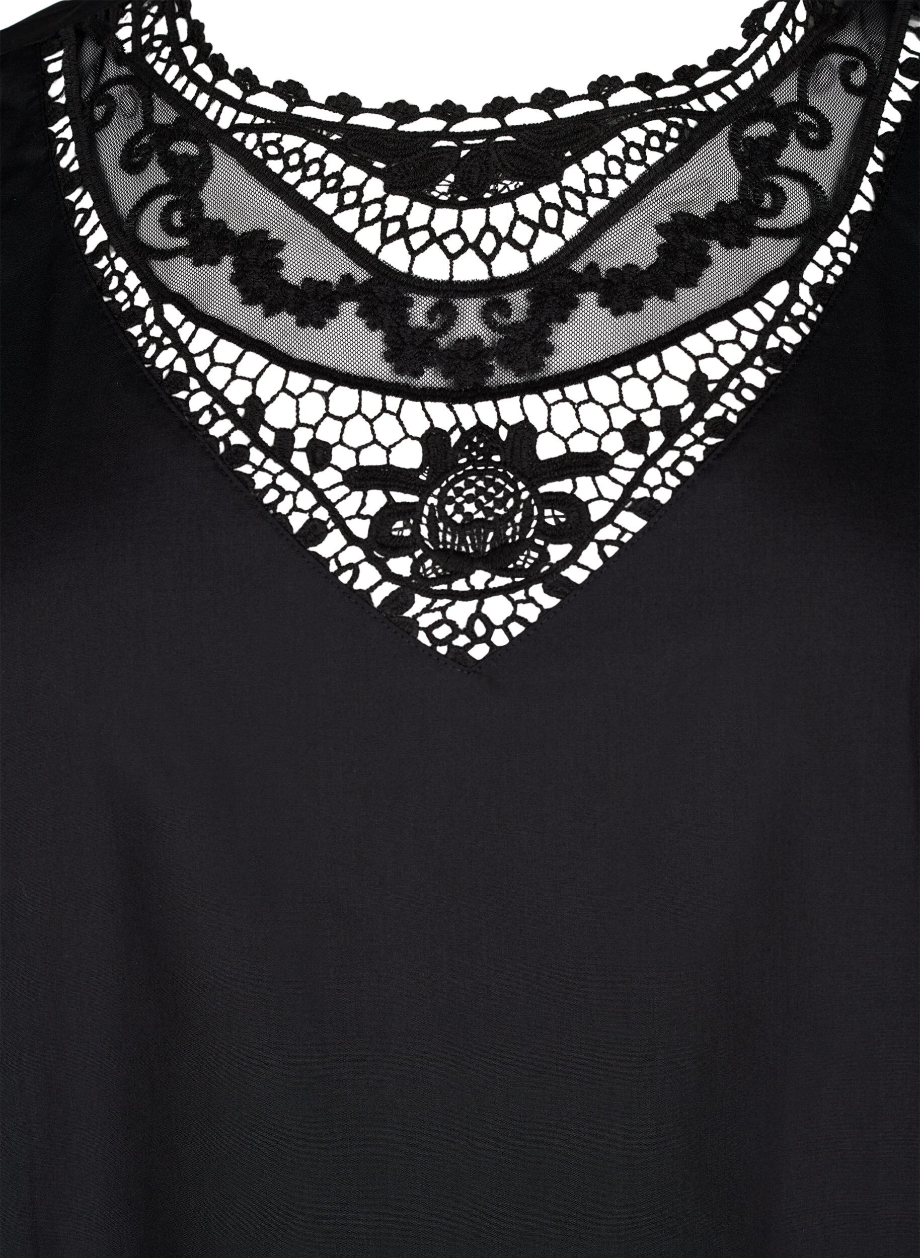 Zizzi Chemisier &agrave; manches courtes avec d&eacute;tails en dentelle, Black, Packshot image number 2