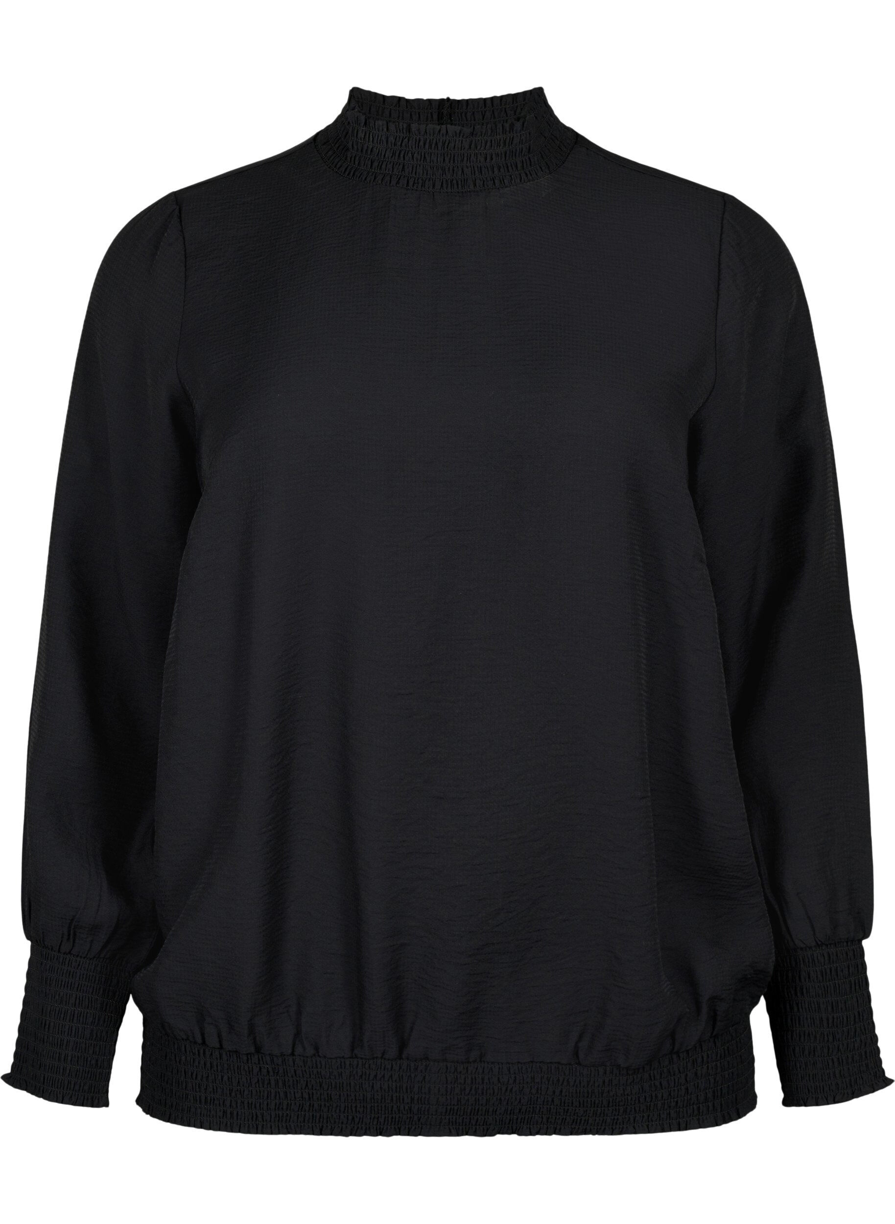 Zizzi Blouse en viscose avec smock, Black, Packshot image number 0