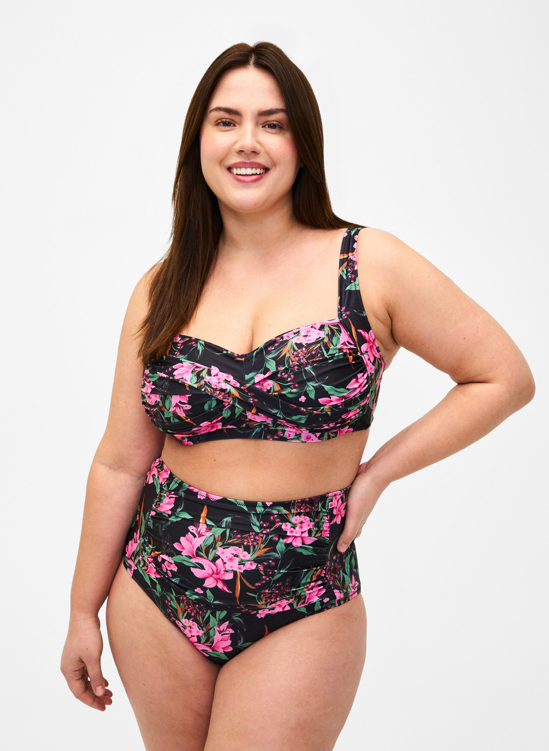 Zizzi Bas de bikini taille extra haute avec imprim&eacute;, Rose, Model image number 0