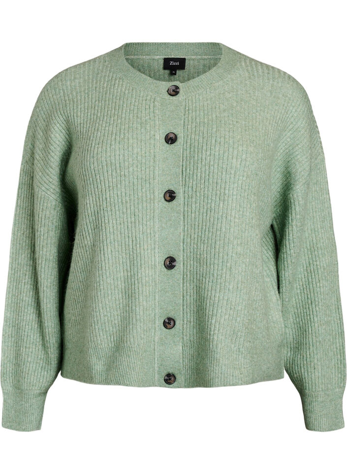 Cardigan en tricot côtelé avec boutons, Vert clair, Packshot image number 0
