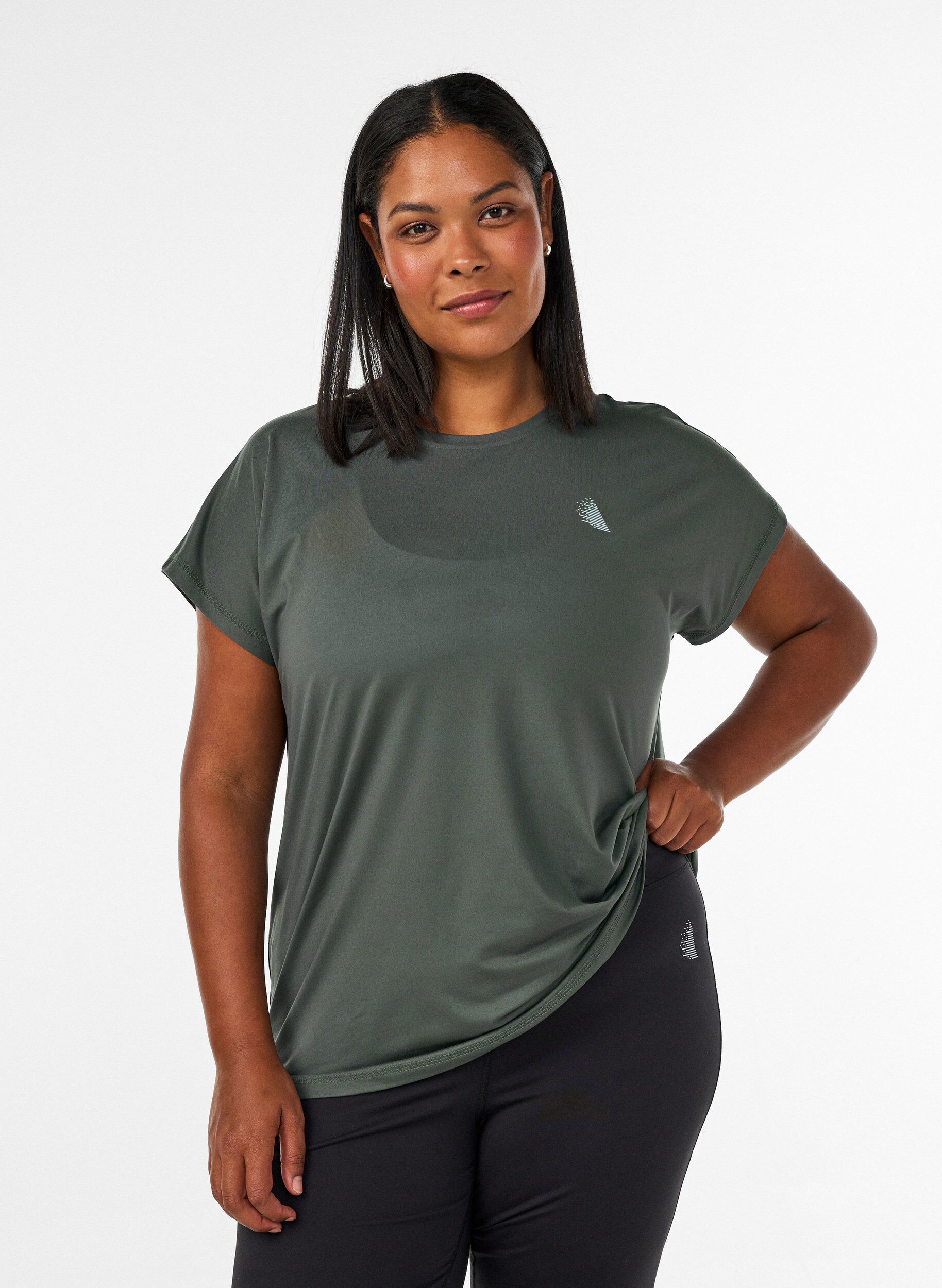 T-shirt de sport couleur unie, Vert fonc&eacute;, Model