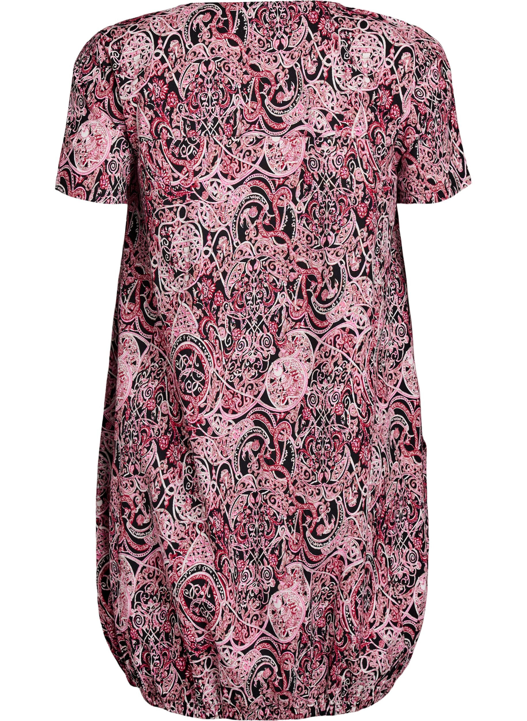 Zizzi Robe en coton imprim&eacute; &agrave; manches courtes, Noir, Packshot image number 1