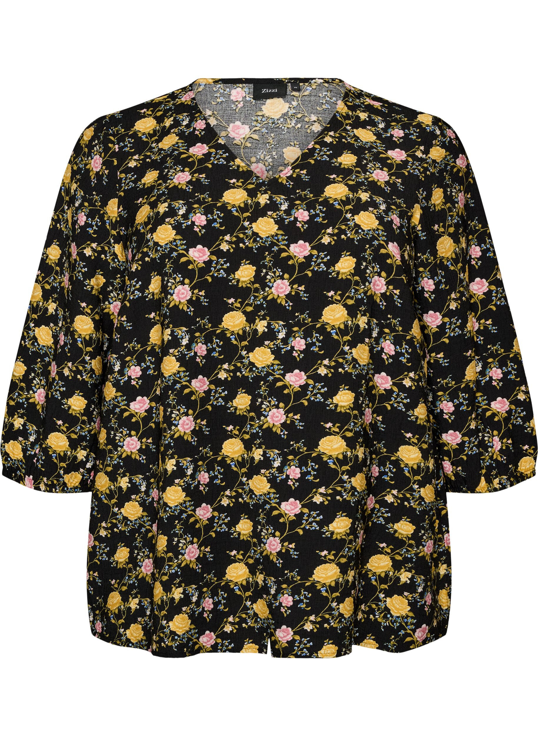 ZizziBlouse imprim&eacute;e en viscose avec manches 3/4, Noir, Packshot image number 0