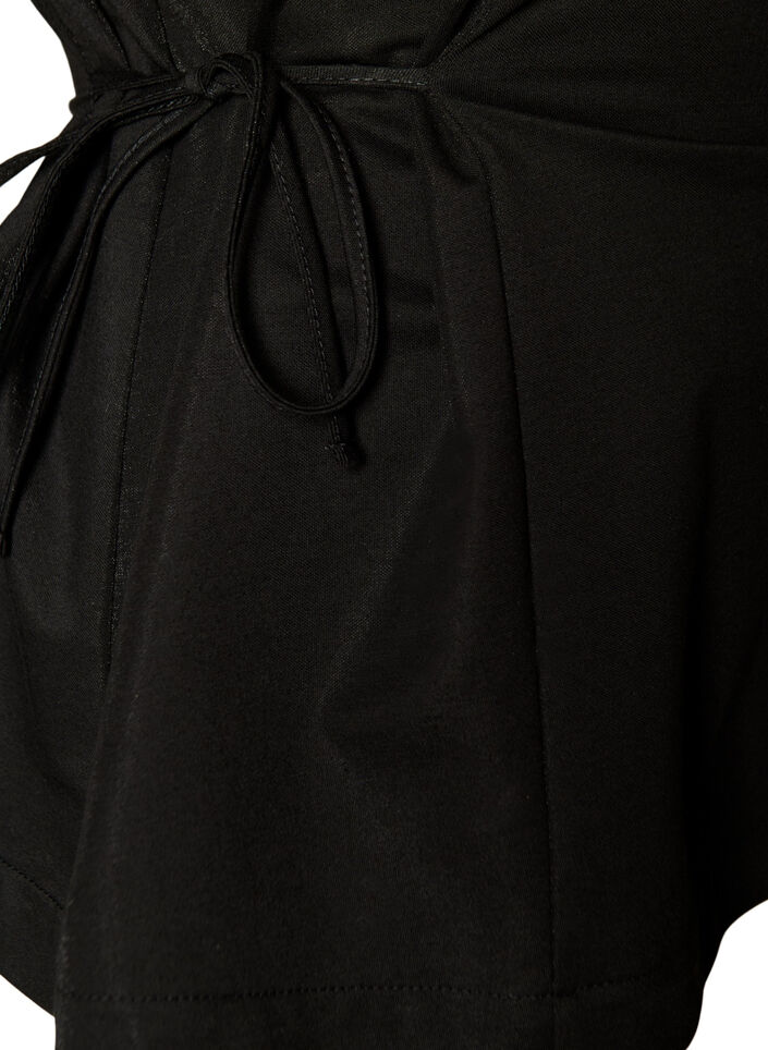 Blouse en m&eacute;lange de coton avec un col en V et un lien &agrave; nouer, Noir, Packshot image number 3