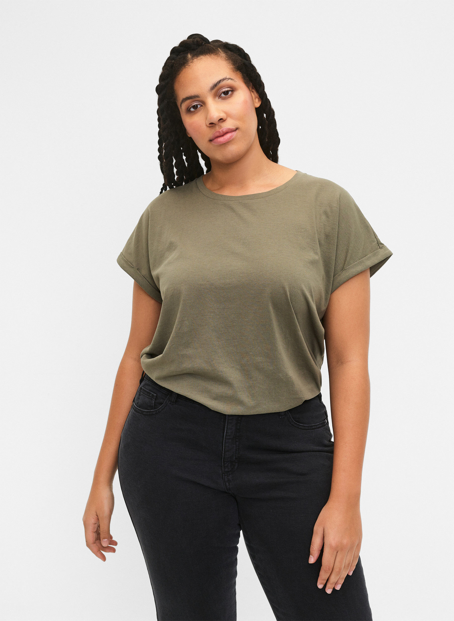 Zizzi2 packs de t-shirts &agrave; manches courtes, Vert Kaki, Model image number 0