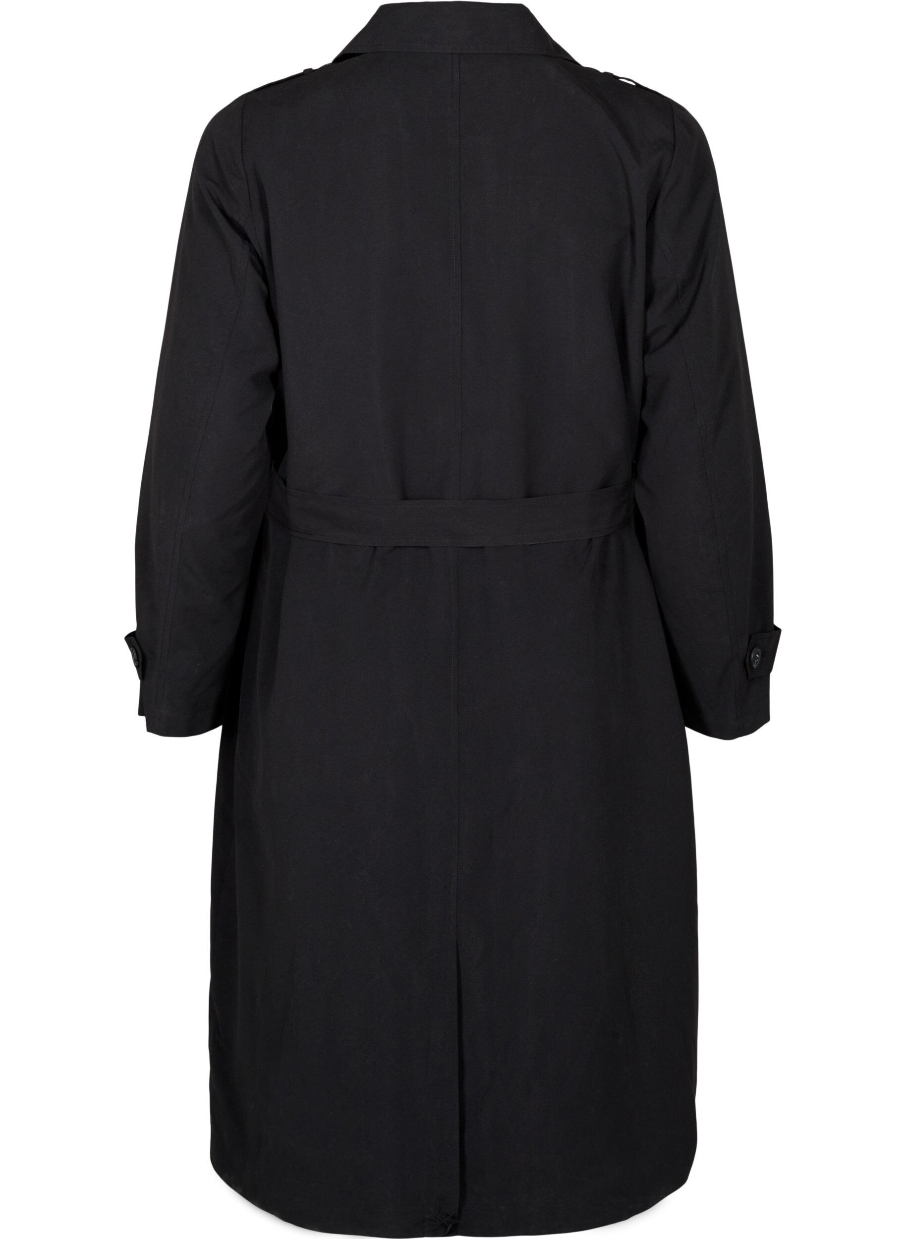 Zizzi Trench-coat long avec ceinture, Black, Packshot image number 1