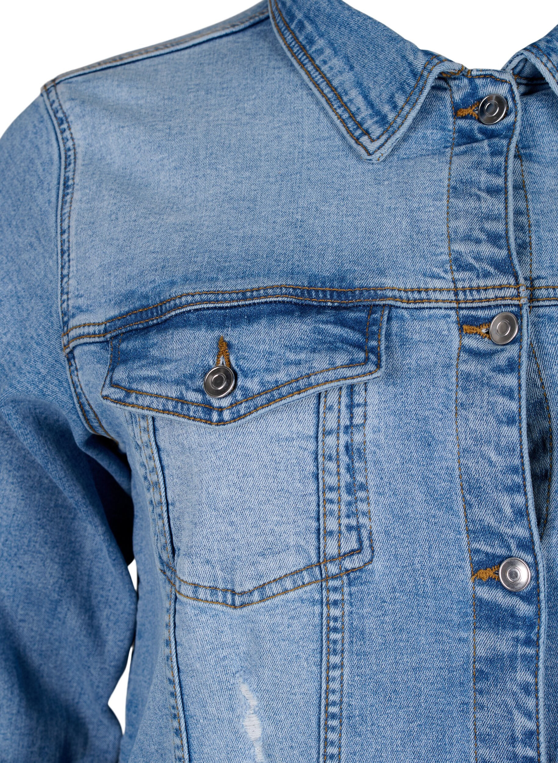 Zizzi Veste courte en jean en coton, Light blue denim, Packshot image number 2