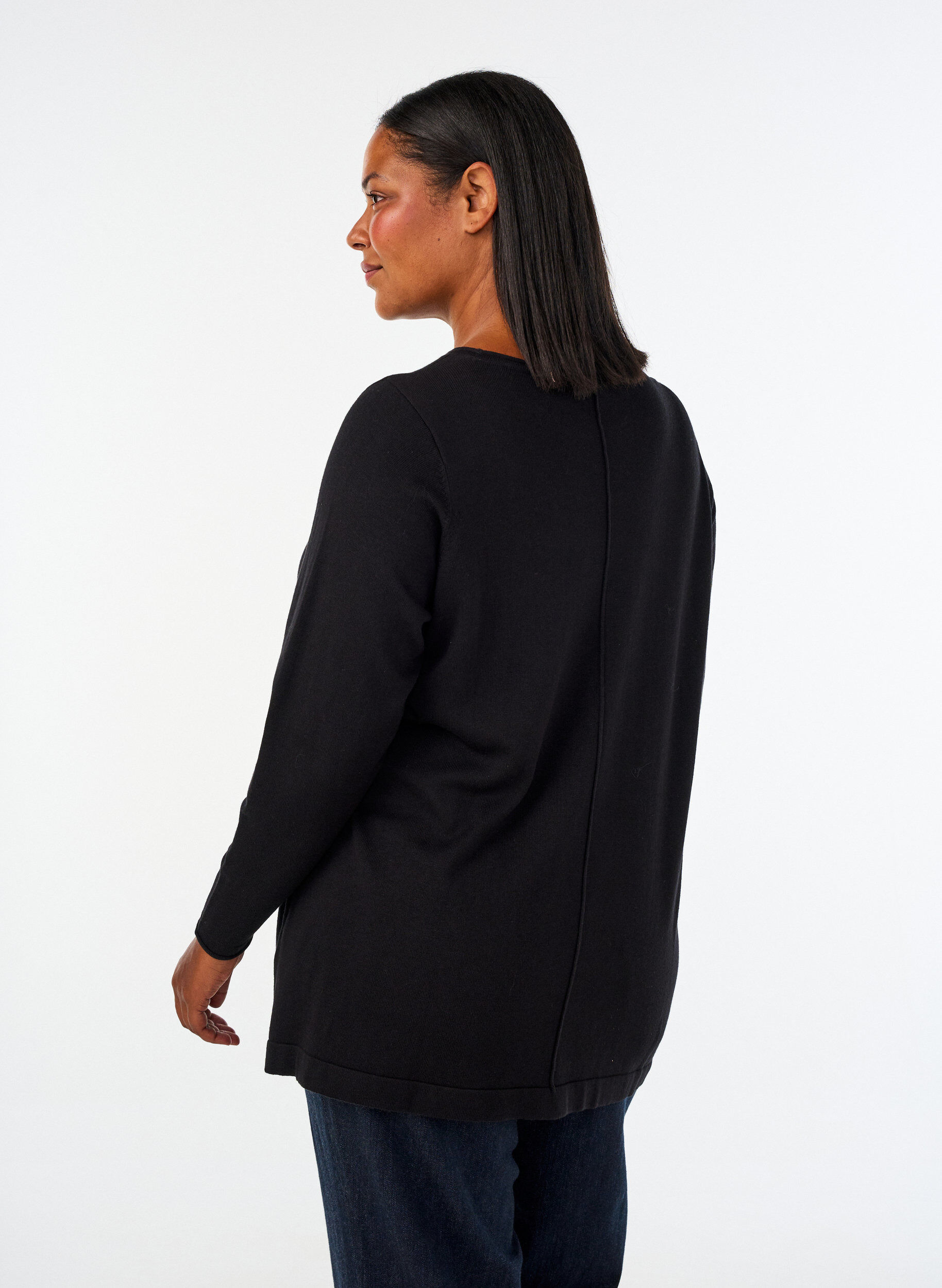 ZizziBlouse tricot&eacute;e en m&eacute;lange coton-viscose, Noir, Model image number 2