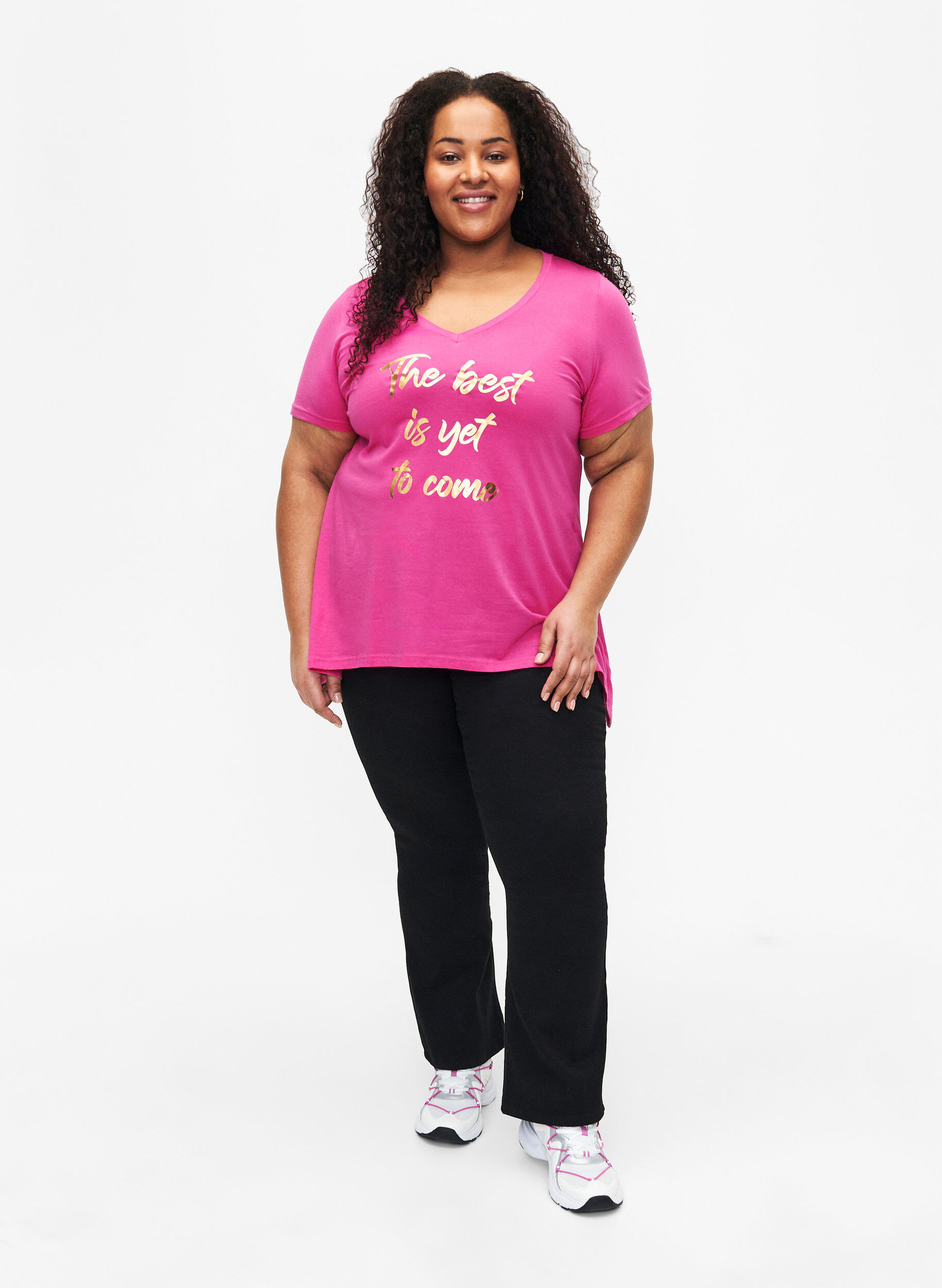 Zizzi T-shirt en coton &agrave; manches courtes, Raspberry S. Best, Model image number 2